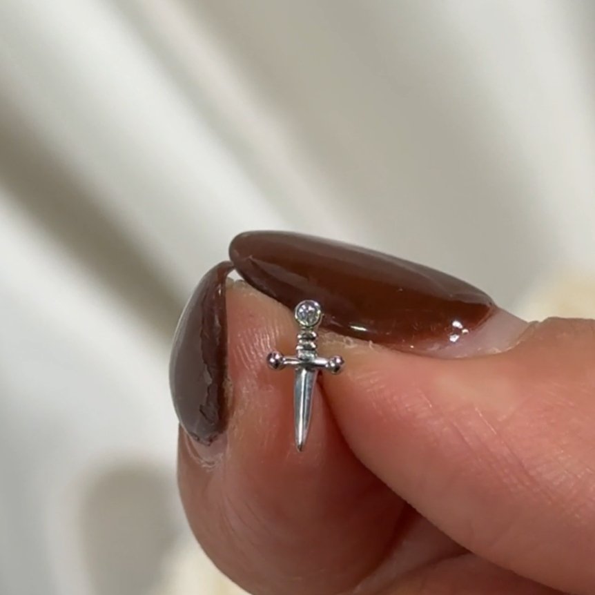 14k White Gold Dagger Flat Back Stud Earrings - Perfect for Gothic, Punk, and Alternative Fashion Styles