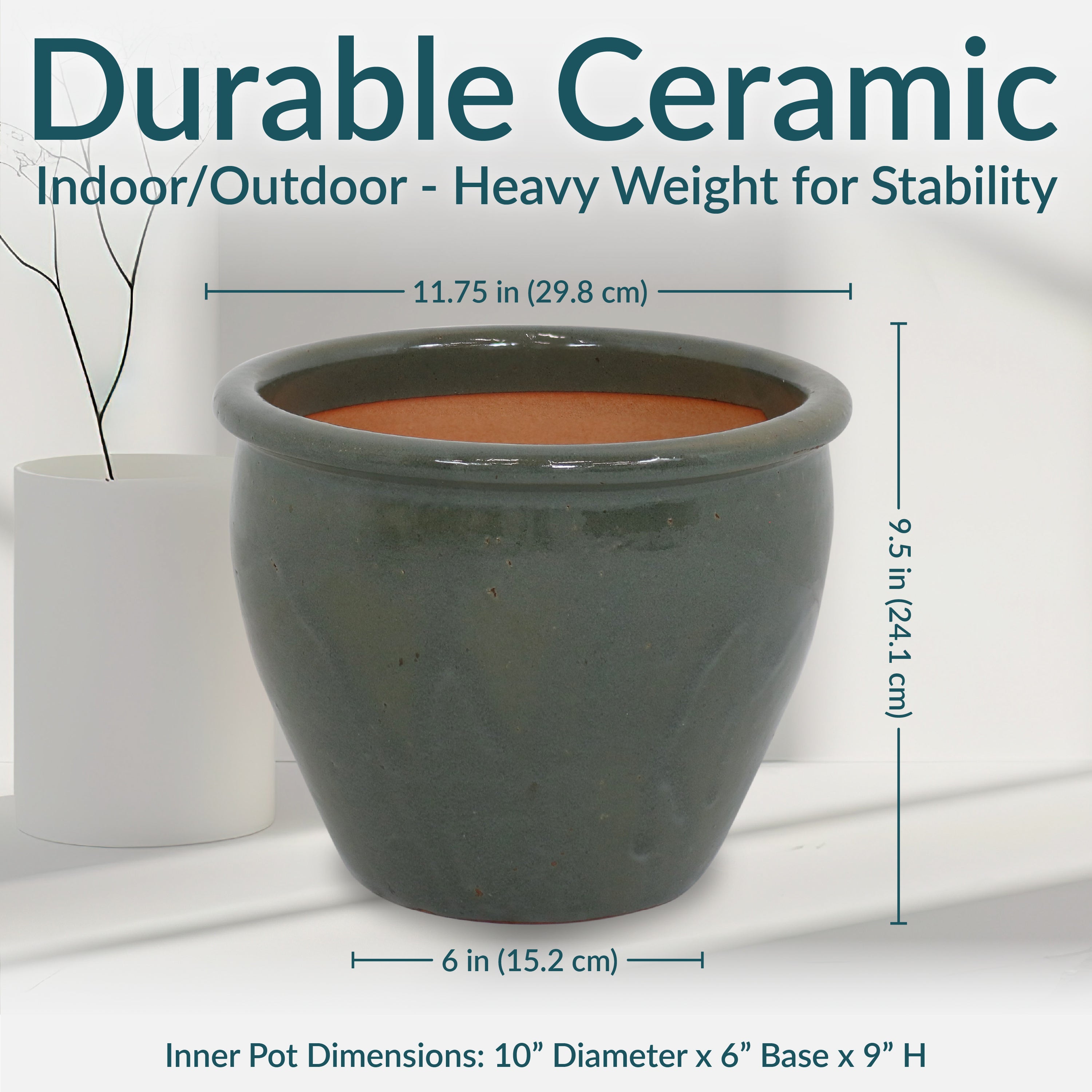Sunnydaze Chalet Glazed Ceramic Plant Pots with Drainage Holes - Set of 2, Indoor Outdoor Garden Decor for Flowers, Succulents, Herbs - Perfect for Patio, Balcony, and Home Décor