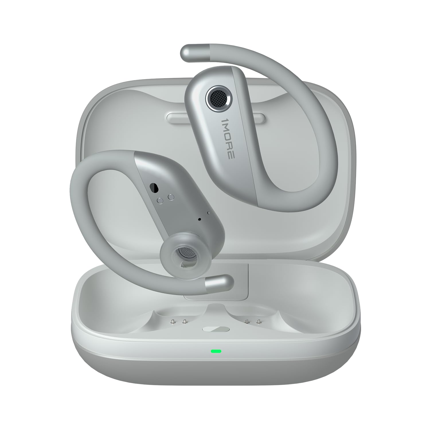 1MORE Fit Open Earbuds S50 - Wireless Bluetooth 5.3 Headphones with 4 Mics, IPX7 Waterproof, 38H Battery & Fast Charging, App EQ Control, Secure Earhook Design for Running, Workouts & Sports (Silver) | Perfect for Gym, Jogging & Outdoor Activities