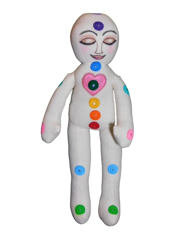 Reiki Healing Doll with Colorful Chakras - Hand-Painted Energy Healing Doll for Meditation & Relaxation - Soft Cotton Muslin Chakra Doll Gift for Spiritual Healing, Yoga, and Home Decor