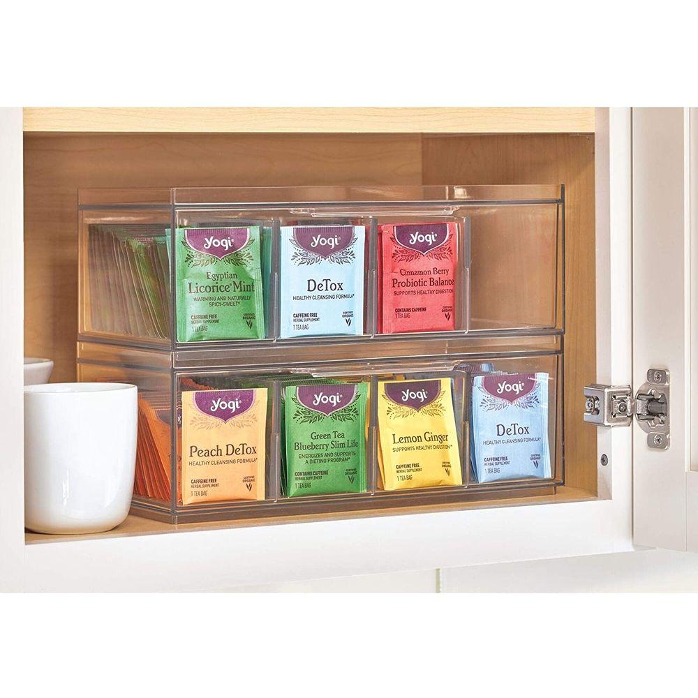 iDesign Crisp 4 Compartment Tea Box Drawer - Organize & Store Tea Bags, Herbs & Spices - Perfect for Kitchen, Pantry & Office Organization