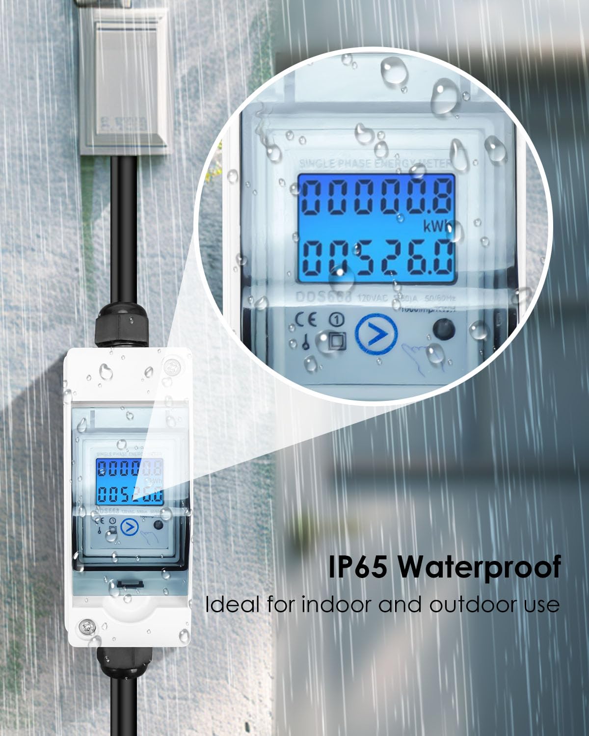 Smart Home Energy Monitor for RV, EV Charger & Outdoor Generators | 110V Pass-Through Power Usage Meter with IP65 Waterproof Rating | Perfect for Camping, Off-Grid Living & Home Energy Management