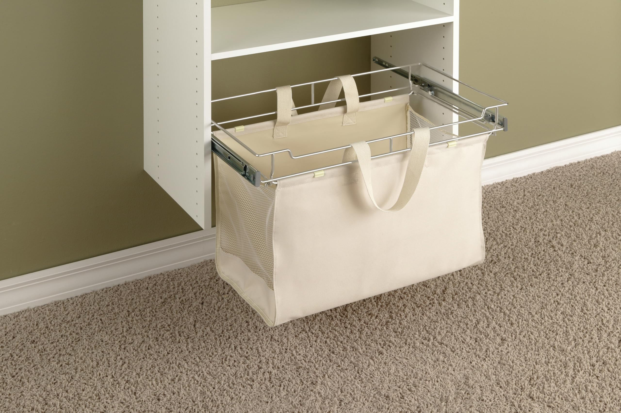 Easy Track 9200-CH Sliding Canvas Hamper - 15-Inch Deep Closet Storage Organizer - Off White Laundry Basket for Bedroom, Bathroom & Dorm Room Organization