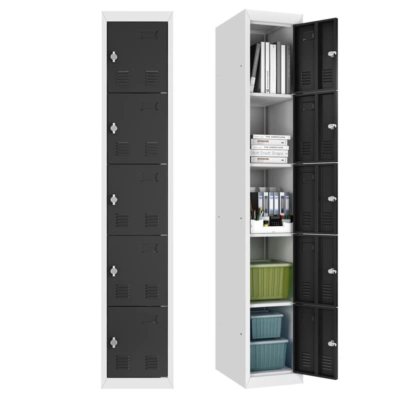 5-Tier Metal Locker Storage Cabinet - Heavy Duty White Organizer for School, Office, Home & Gym | Perfect for Clothes, Shoes, Books & Sports Equipment Storage