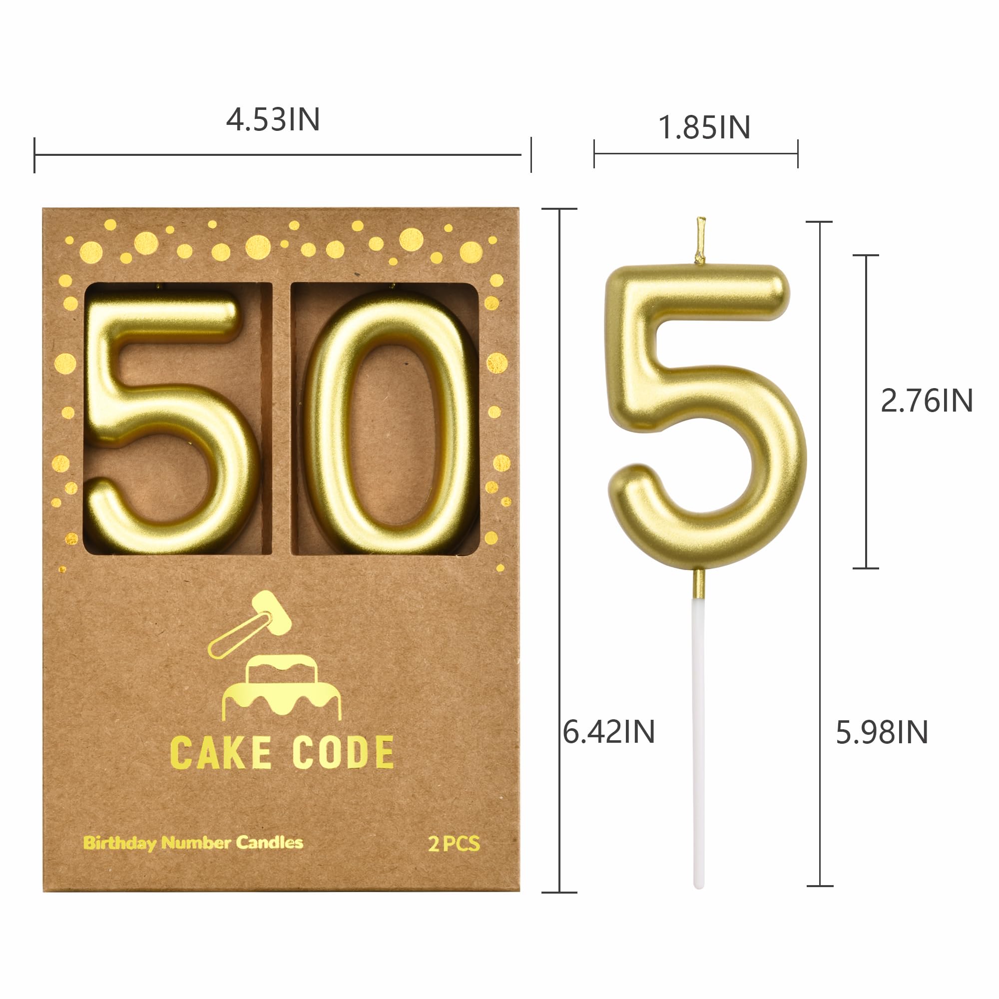 2.76 Inch Gold Number 50 Birthday Candles for Cake Decorating - Classic Gold Number Candles for Birthday Party Celebrations & Anniversary Events