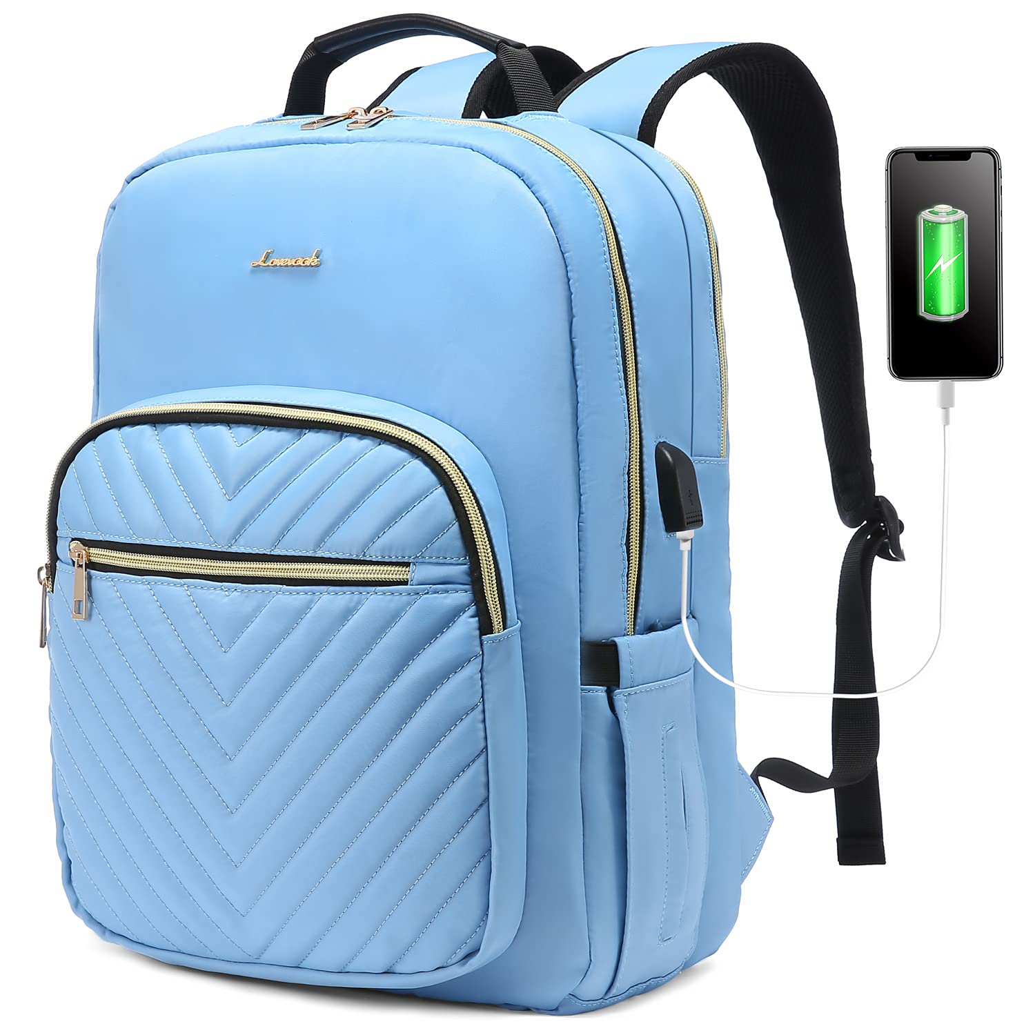 LOVEVOOK Women's Quilted Laptop Backpack - Stylish 15.6 Inch Business Work Computer Bag & Purse Bookbag for Office, Travel & College (Blue)