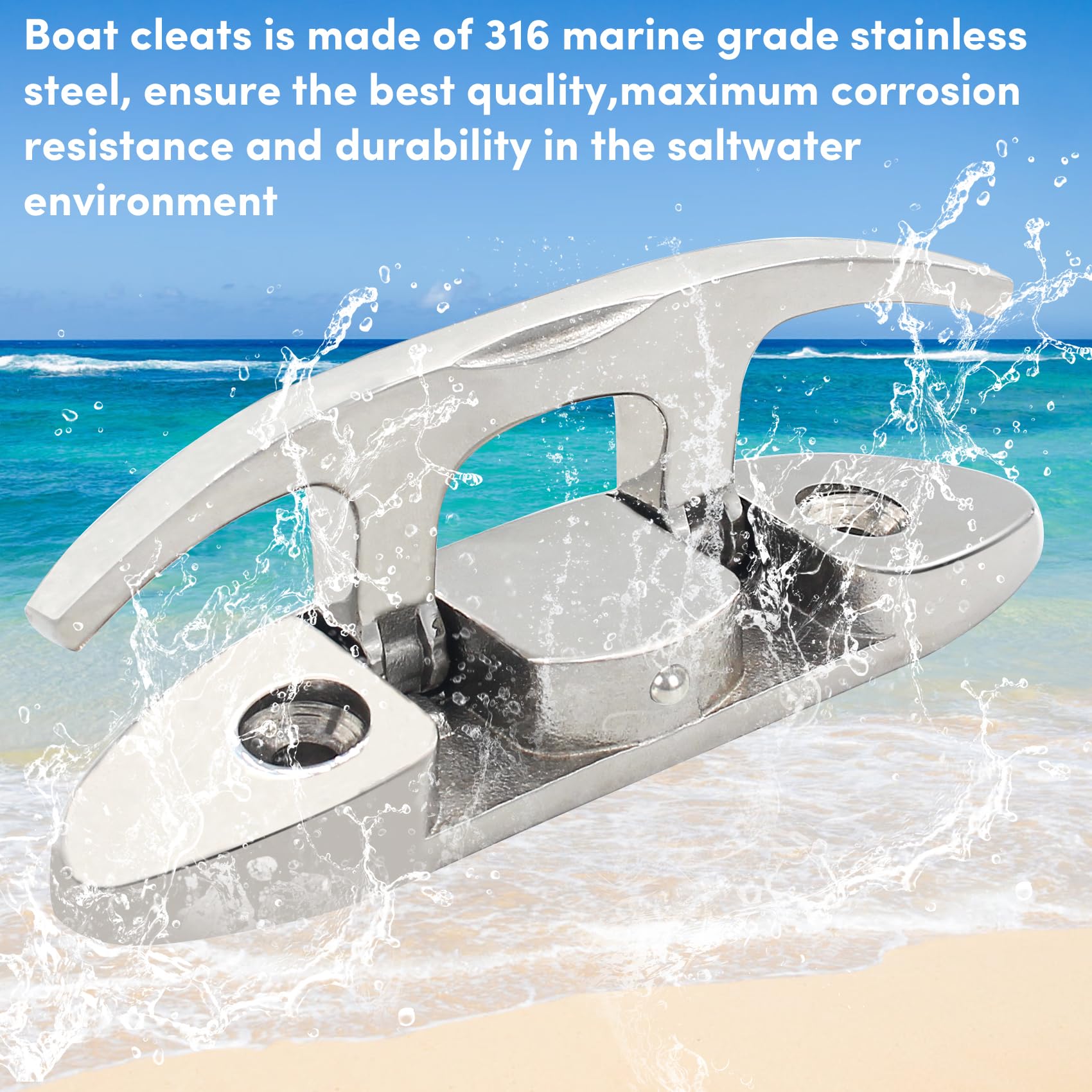 ORLANG 316 Stainless Steel Folding Boat Cleat 4-3/4 Inch & 6 Inch (2 Sizes) - Marine Grade Boat Dock Cleats with SS Bolts & Back Plate - Flip Up Cleat for Deck & Boat (2 or 4 Pack) - Perfect for Docking, Mooring & Marine Applications
