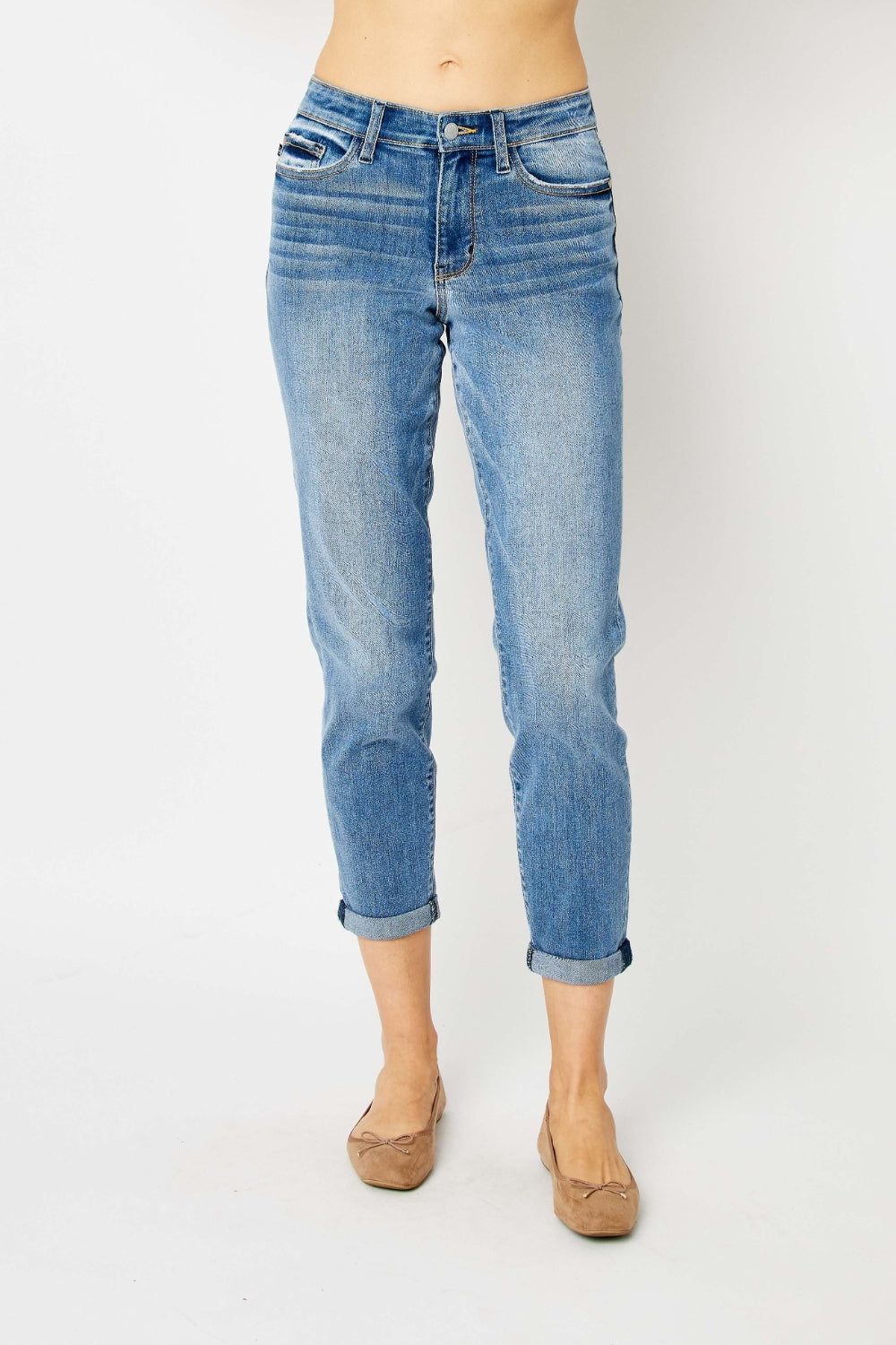 Judy Blue Women's Cuffed Hem Slim Fit Jeans - Stretch Denim Pants for Casual Wear & Everyday Comfort