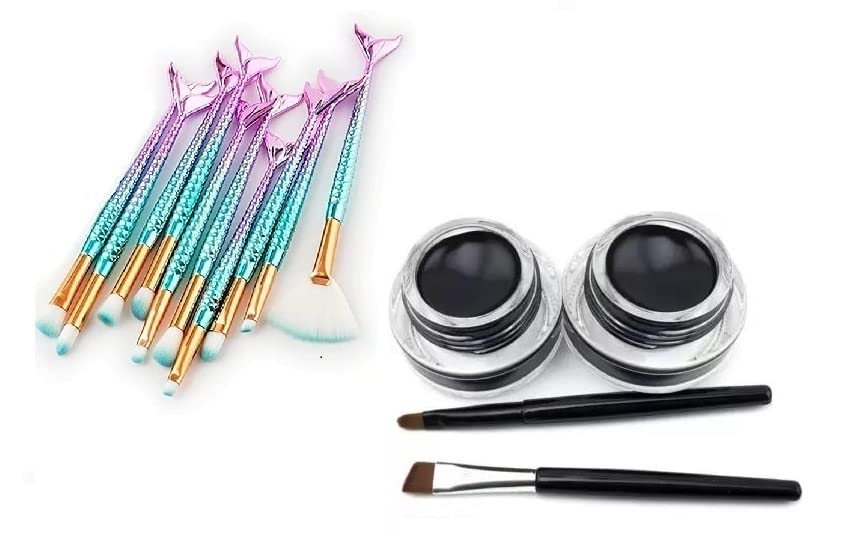 10-Piece 3D Mermaid Makeup Brush Set with Gel Eyeliner - Professional Foundation, Blush, Eyeshadow & Eyeliner Brushes for Women - Perfect for Everyday Makeup & Special Occasions