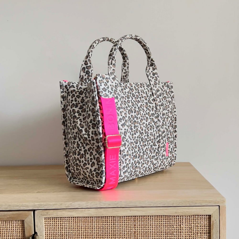 Stylish Small Bon Vivant Structured Tote Bag - Leopard Print & Neon Pink - Perfect for Work, Travel & Everyday Use