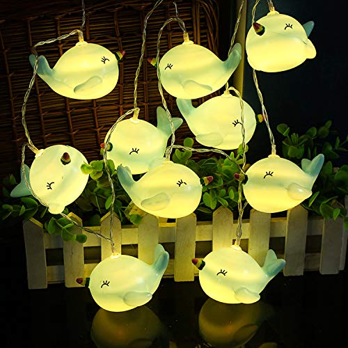 Aoile 1.5M 10LEDs Whale Shape String Lights - Battery Powered Indoor Outdoor Fairy Lights for Christmas, Wedding, Halloween, Party, Bedroom, Patio - Warm White Decorative Lighting for Home Garden & Special Events