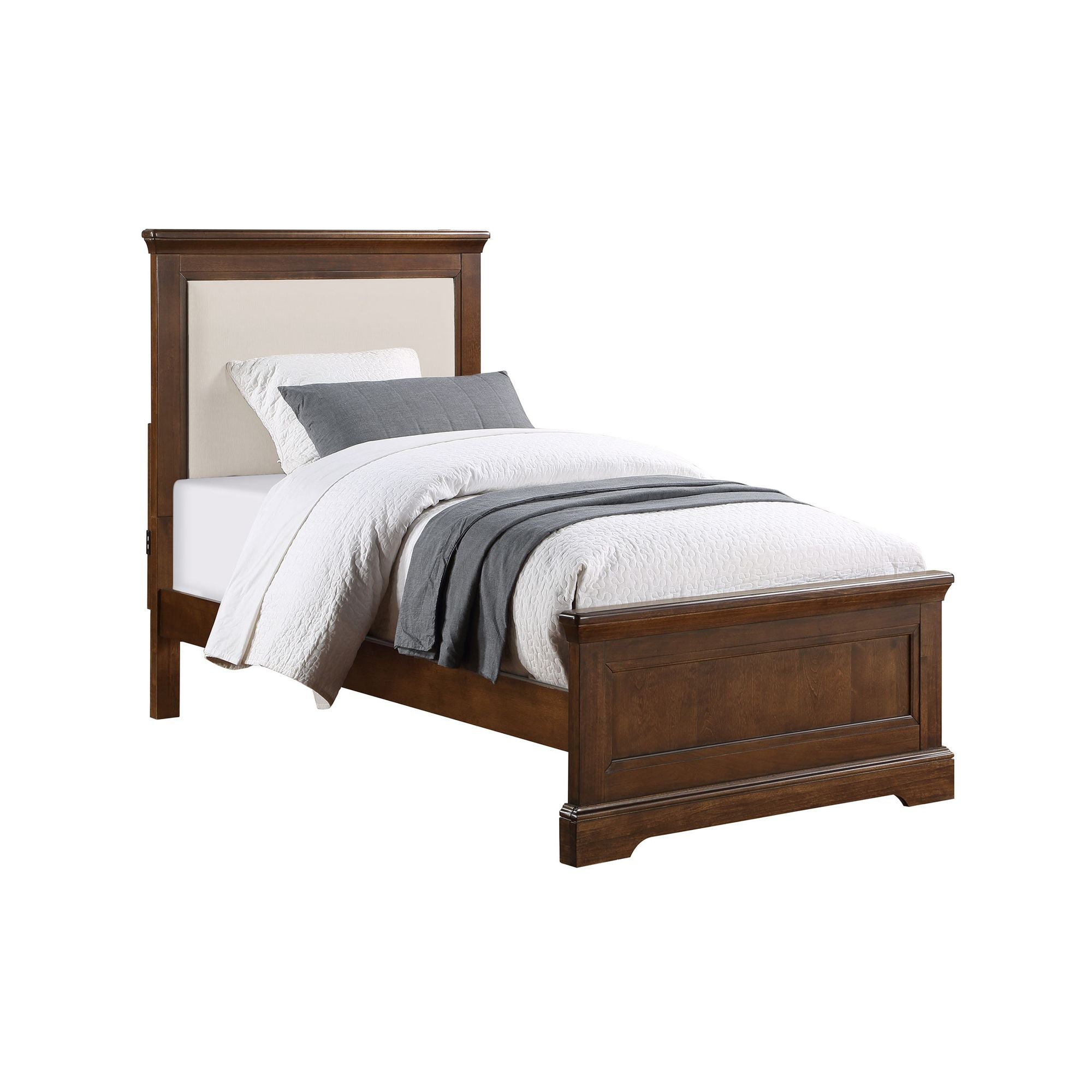 Upholstered Panel Twin Bed Frame - Soft Fabric Headboard & Sturdy Wooden Base for Kids & Teens | Perfect for Bedrooms, Dorms & Guest Rooms