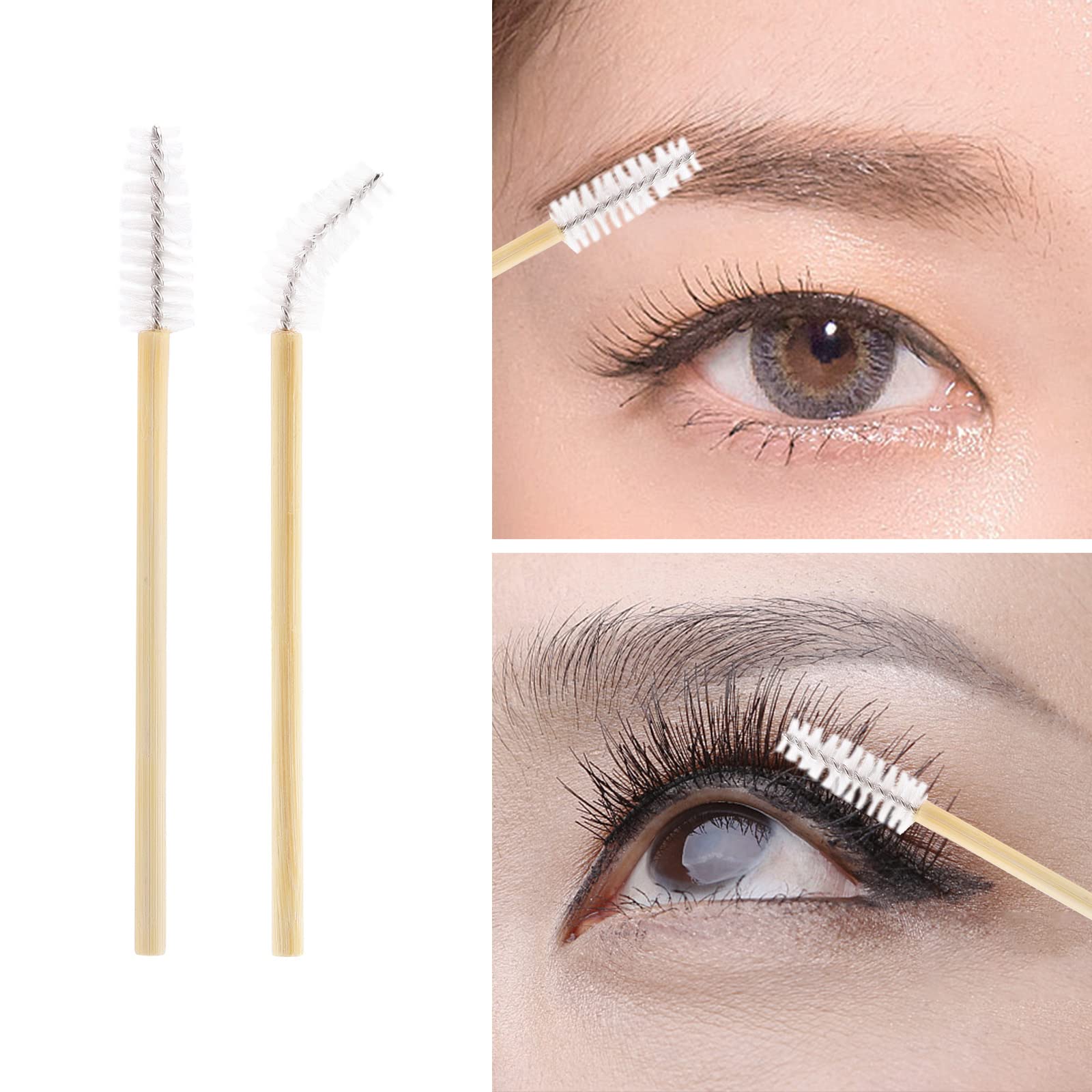 100 Pcs Disposable Bamboo Mascara Wands - Eyelash Extension Spoolie Brushes for Professional Makeup Kits | Perfect for Salon, Home Use & DIY Lash Extensions | White Eyebrow & Lash Applicator Brushes