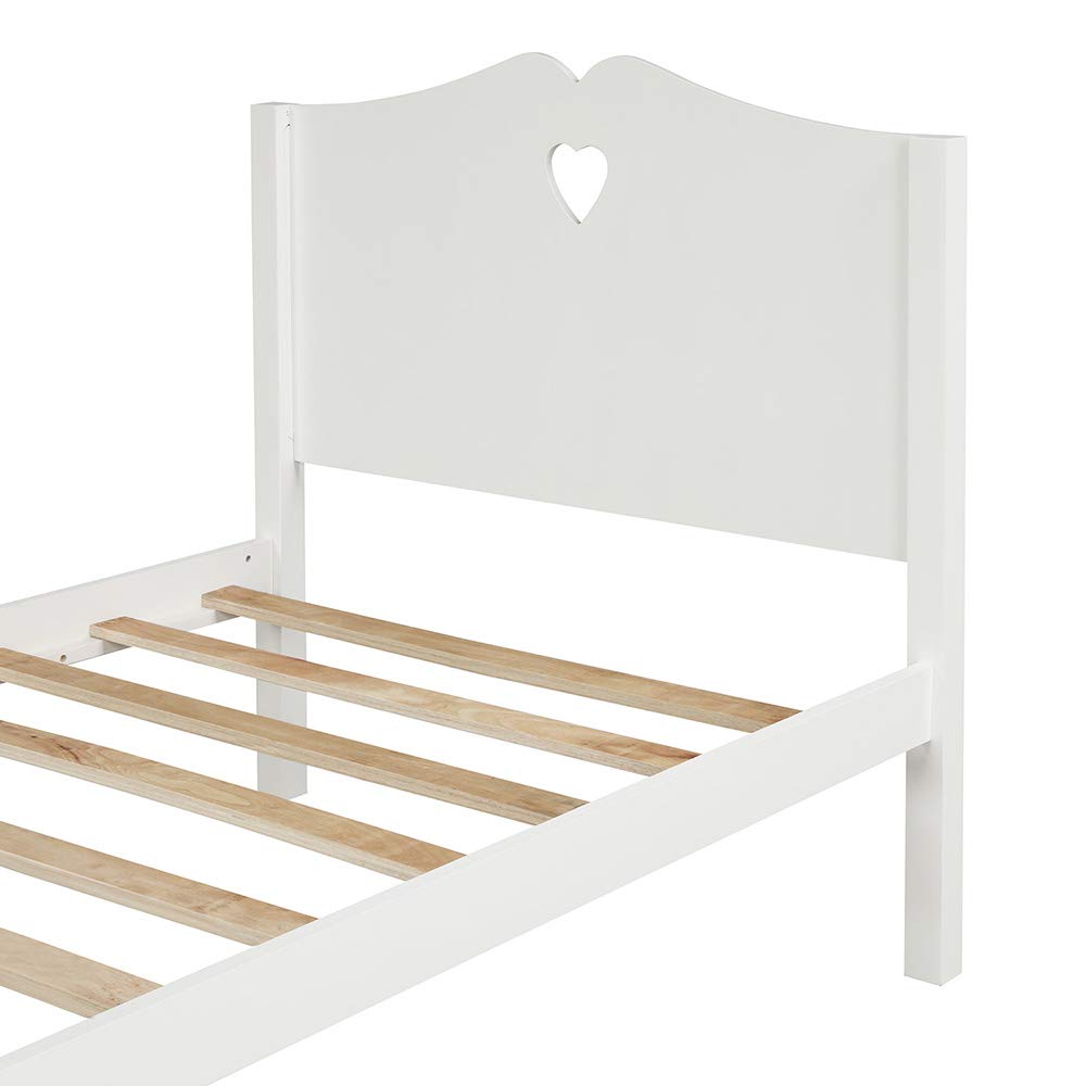 Twin Size Wooden Platform Bed Frame with Headboard & Footboard - Sturdy 10-Slat Support, Perfect for Kids, Girls & Boys Bedroom (White) - Ideal for Small Spaces, Dorm Rooms & Cozy Bedrooms