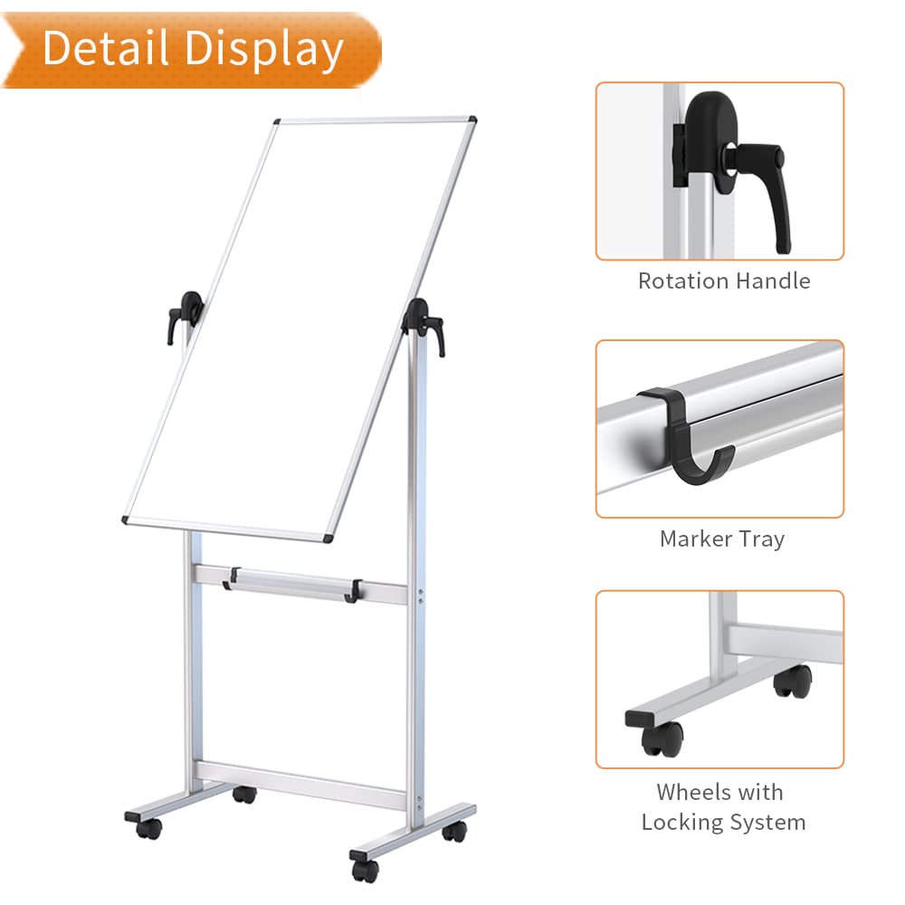 VIZ-PRO 48x24 Inch Double-Sided Magnetic Whiteboard - Aluminum Frame with Stand, Includes 12 Dry Erase Markers & 3 Erasers - Perfect for Office Meetings, Classroom Teaching & Home Organization