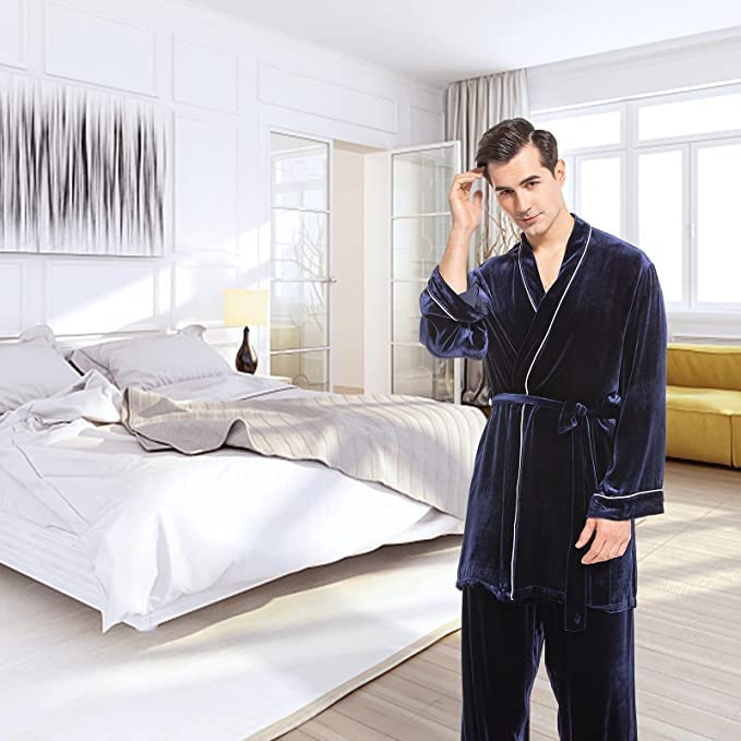 Luxury COLD POSH Men's Silk Velvet Pajamas Set - Soft Winter Sleepwear for Men, Warm & Comfortable Loungewear for Autumn/Winter Nights at Home
