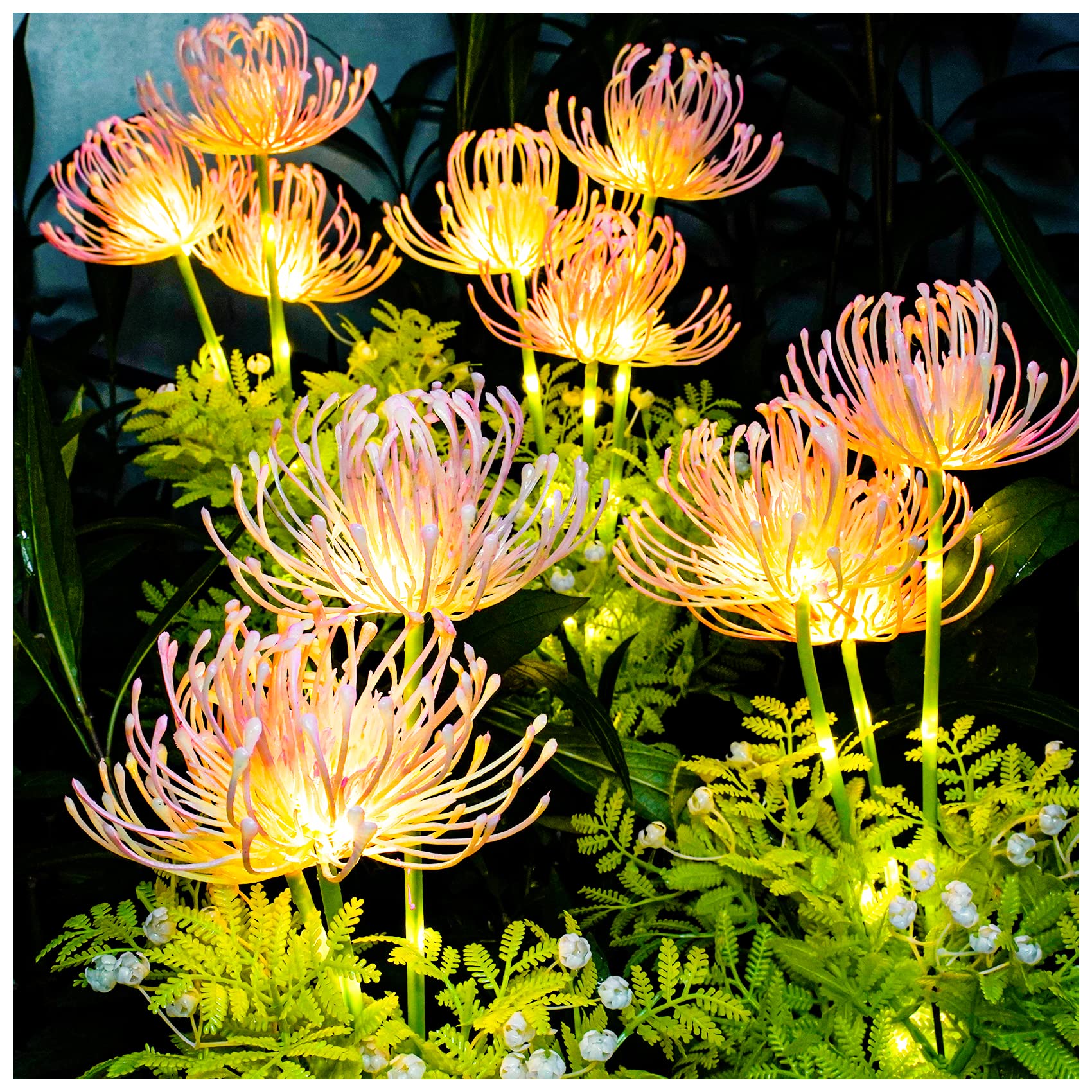Upgraded Solar Garden Lights with Glowing Flowers & Stems - 4 Pack Outdoor Solar Lights for Yard, Pathway, Patio Decoration - Waterproof Solar Powered Flower Lights for Garden Decor, Mother's Day Gift