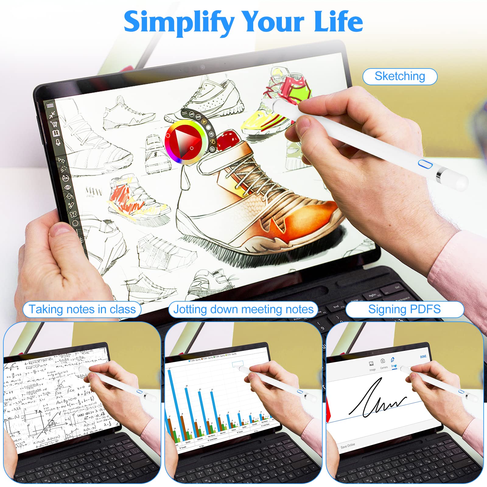 Rechargeable Stylus Pen for iPad & Tablets - Fine Point Active Pencil Compatible with Nvidia Shield, iPhone, Android & Most Capacitive Touch Screens | Perfect for Drawing, Note-Taking & Digital Art
