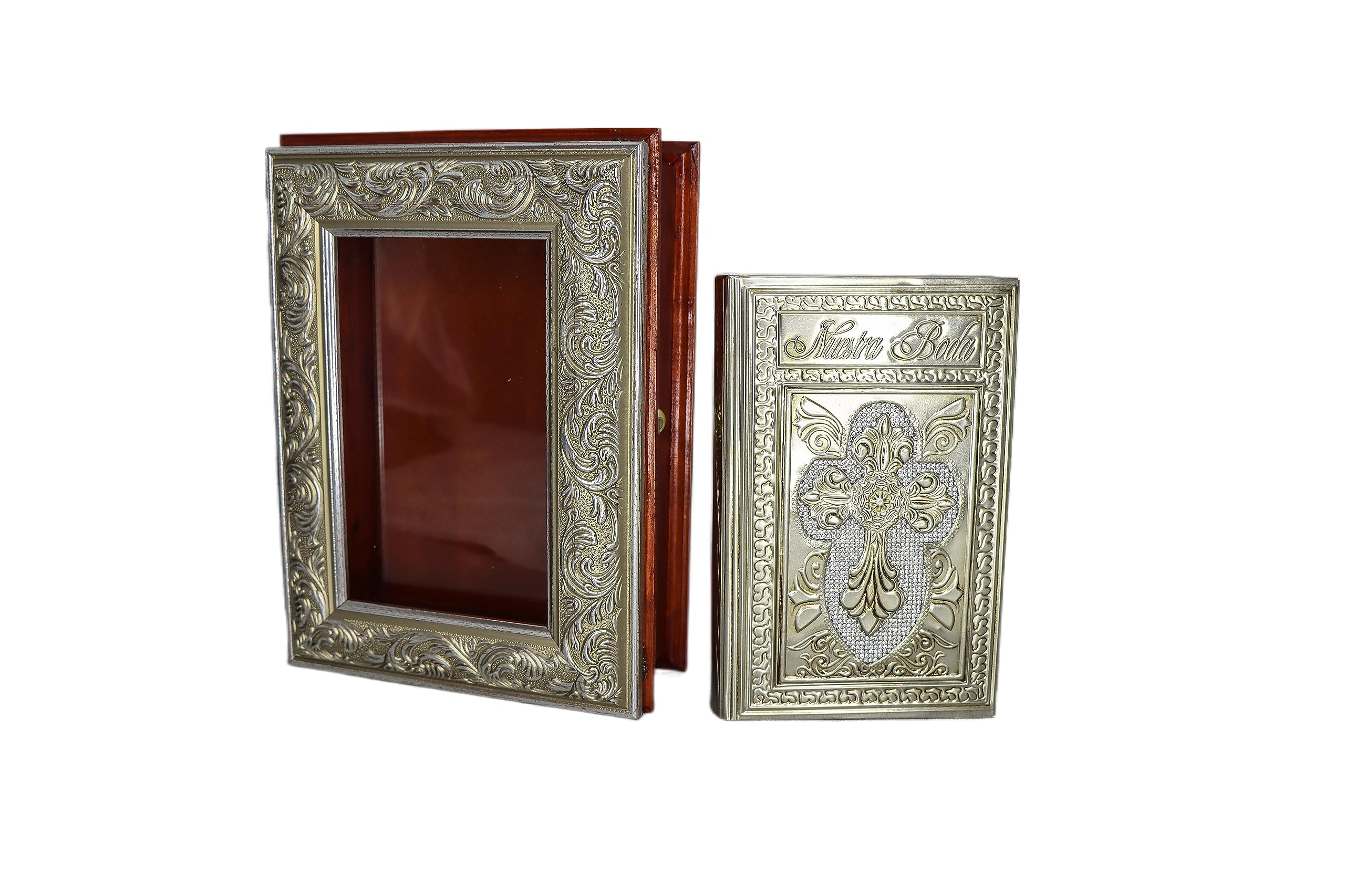 Embossed Metal Catholic Wedding Bible in Spanish - Quinceañera, Boda, and Religious Ceremonies - Gold Finish, No Wooden Box (BRC01)