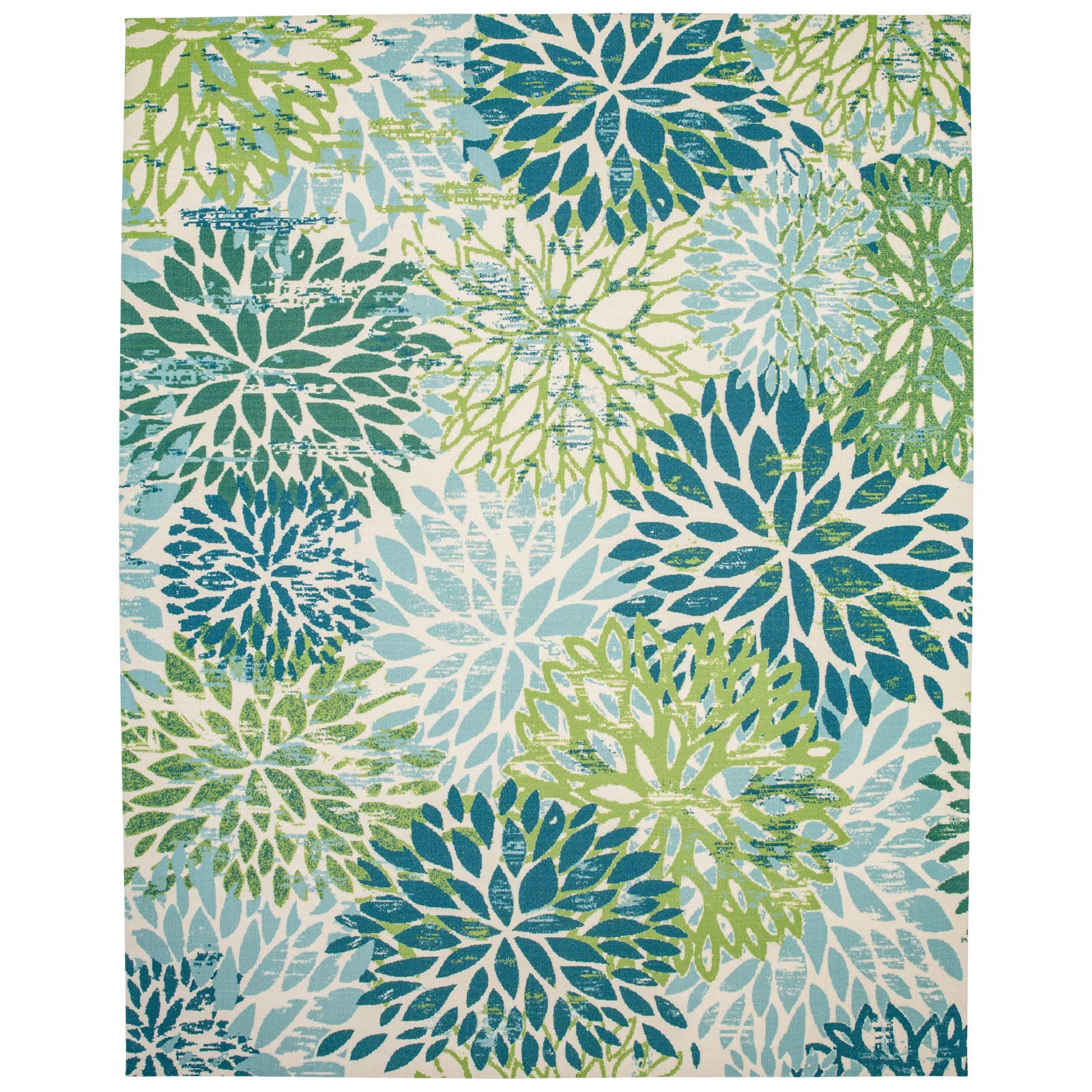 DECOMALL 8'x10' Outdoor Rugs for Deck, Backyard, Patio - Waterproof & UV Resistant Large Carpet with Green Blue Floral Design - Perfect for Garden, Poolside, and Outdoor Entertaining Areas