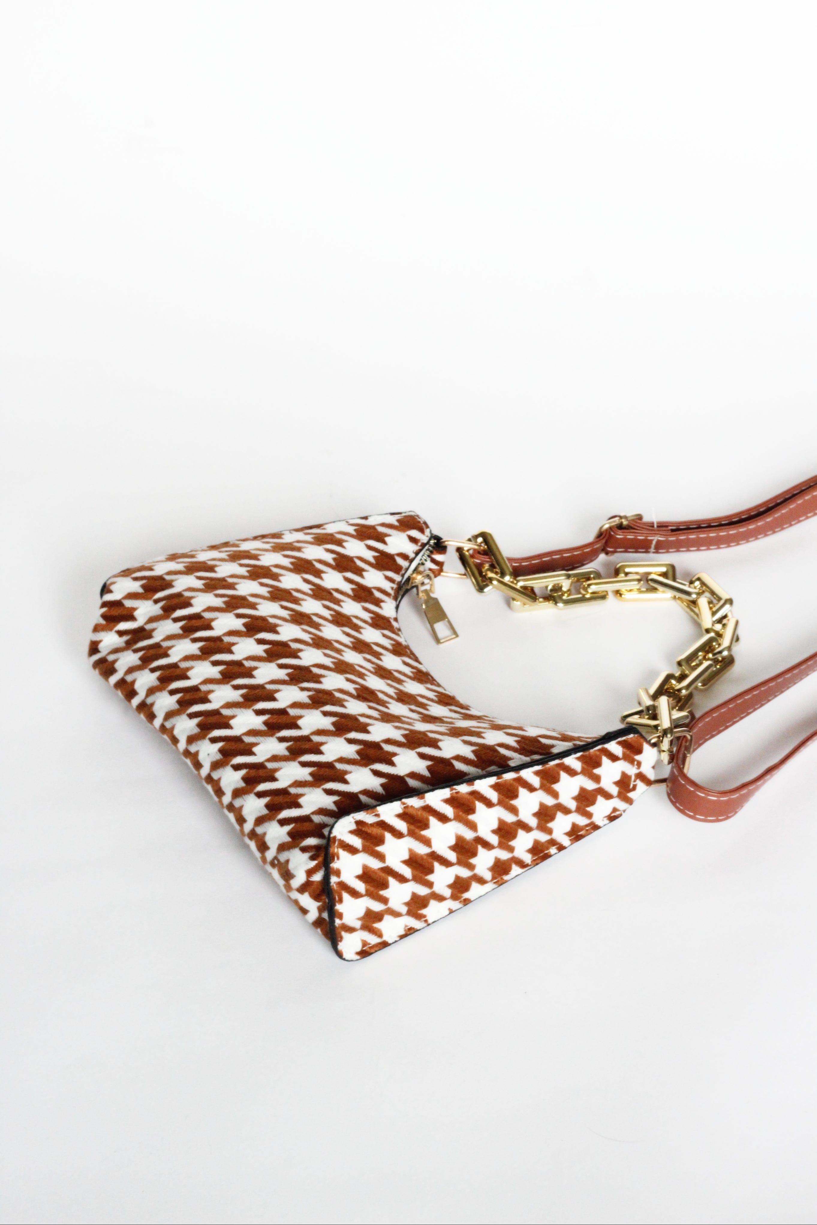 Cassia Houndstooth Mini Shoulder Bag for Women - Tan Crossbody Purse | Perfect for Work, Travel & Everyday Use