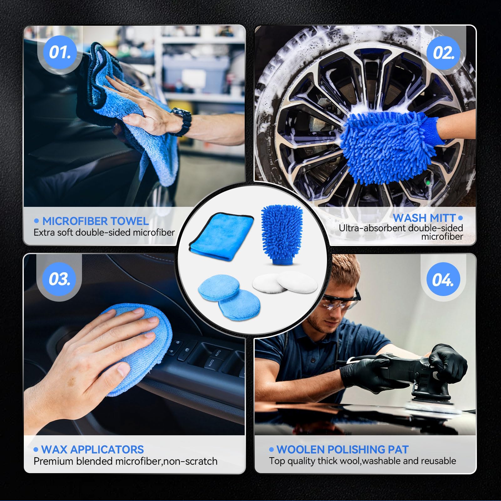 21Pcs Car Detailing Kit - Complete Interior & Exterior Car Cleaning Set with Detailing Brushes, Cleaning Gel, Wash Mitt | Premium Car Care Gift for Men | Perfect for DIY Car Washing, Detailing & Maintenance (Black)