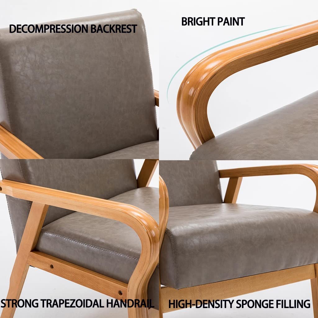 Mid-Century Modern Leather Accent Chair - Retro Upholstered Lounge Armchair with Backrest for Living Room, Bedroom, Dorm or Reception Area - Comfy Single Reading Chair for Adults (Yellow) - Perfect for Relaxing, Reading & Home Decor