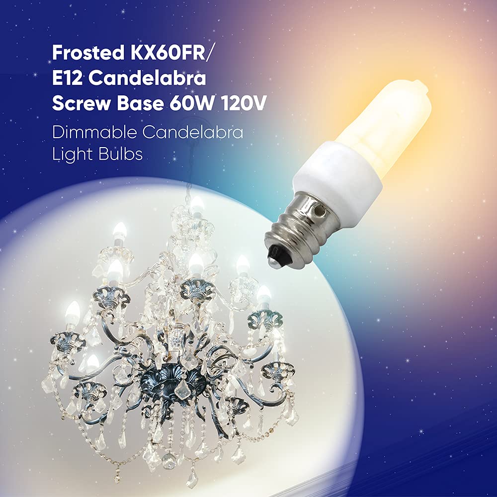 Lumenivo KX60FR/E12 Replacement Candelabra Bulb - 60W Frosted E12 Screw Base, 120V Xenon Light Bulb - Perfect for Chandeliers, Wall Sconces & Decorative Lighting (1 Pack)