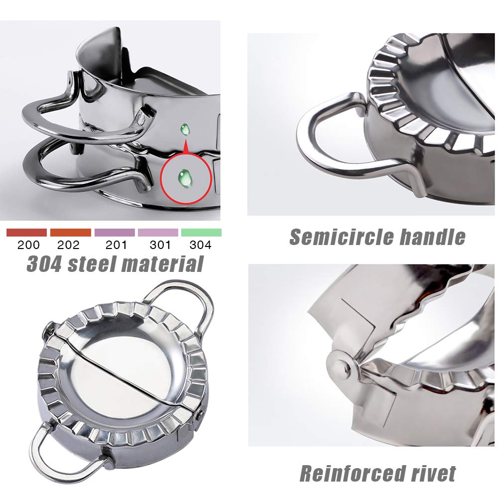 5-Piece Dumpling Maker Set - 2 Stainless Steel Dumpling Molds & 3 Dumpling Skin Press Tools - Perfect for Homemade Dumplings, Wontons, Ravioli and Pie Crust Making - Ideal for Asian Cooking, Family Meal Prep & Holiday Baking