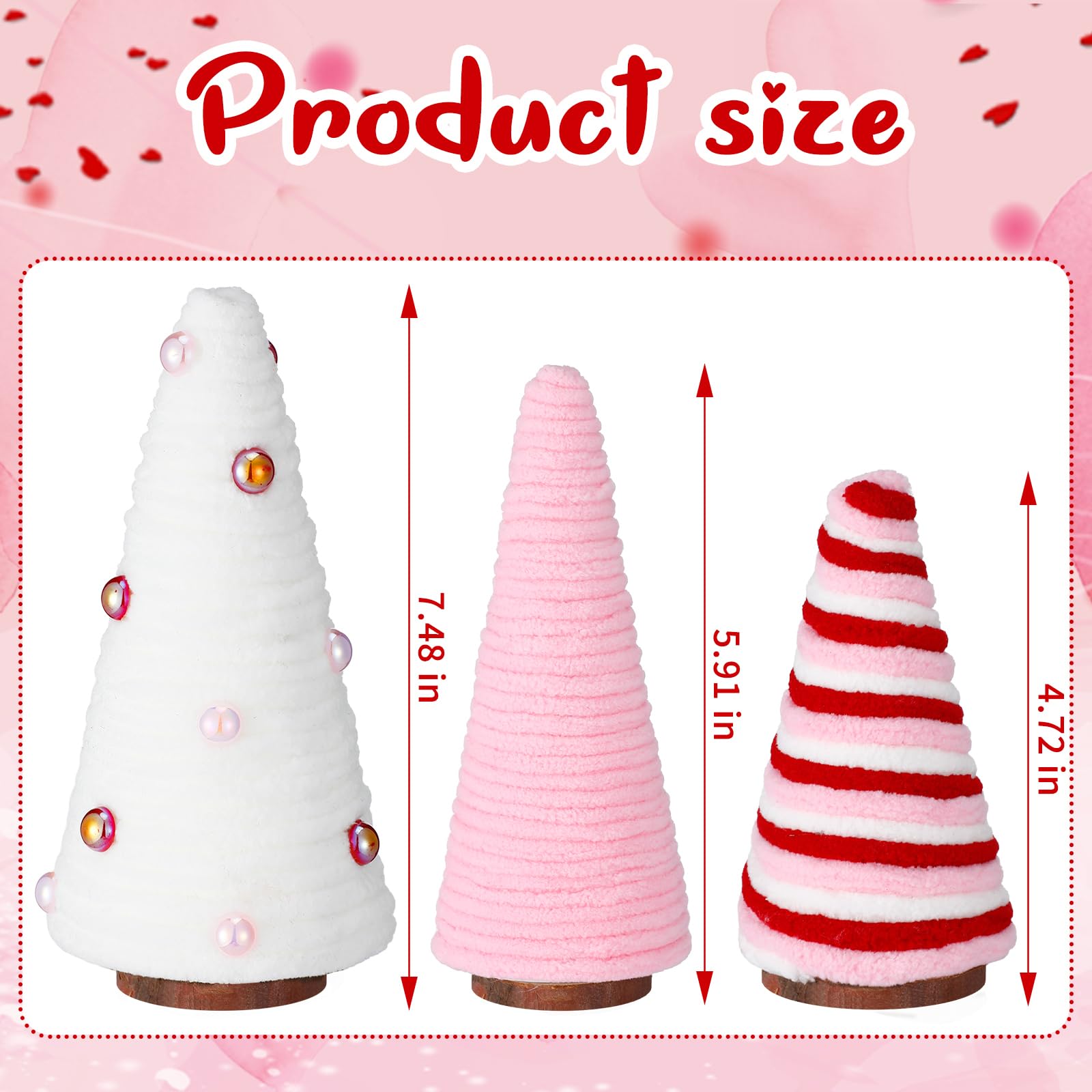 3 Pack Pink & White Yarn Wrapped Mini Trees - Valentine's Day Table Decor, Farmhouse Tiered Tray & Shelf Decorations, Romantic Centerpiece for Kitchen, Living Room & Indoor Spaces - Perfect for Valentine's Gifts & Home Décor