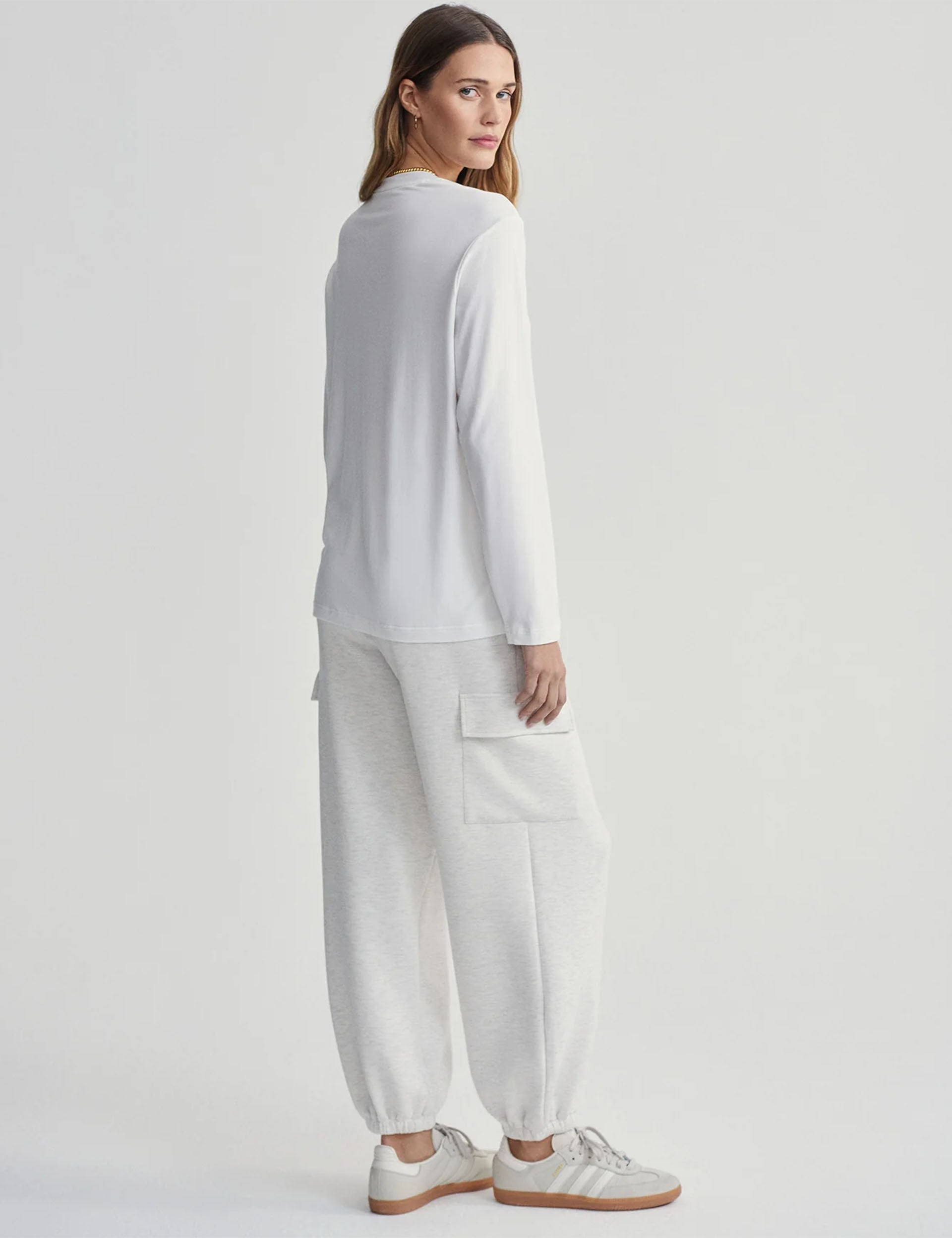 Leah Long Sleeve Boyfriend T-Shirt for Women - Soft Cotton Oversized Casual Top in White - Perfect for Layering, Weekend Outfits & Cozy Loungewear