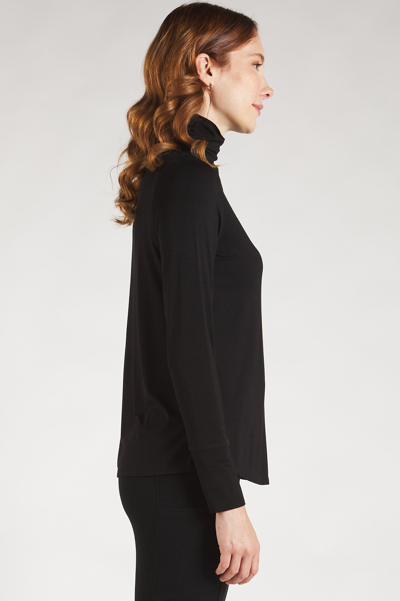 Dalya Funnel Neck Bamboo Long Sleeve Shirt for Women - Soft & Breathable Black Top - Perfect for Office Wear & Casual Outfits