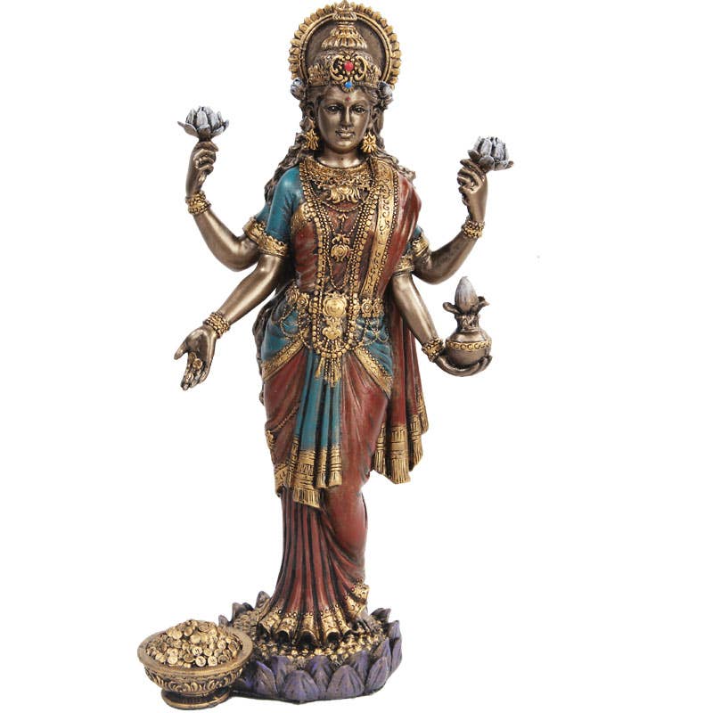 Pacific Giftware 10068 Lakshmi Statue - 12 Inch Hindu Goddess of Wealth & Prosperity Home Decor for Meditation Room, Office Desk or Spiritual Altar