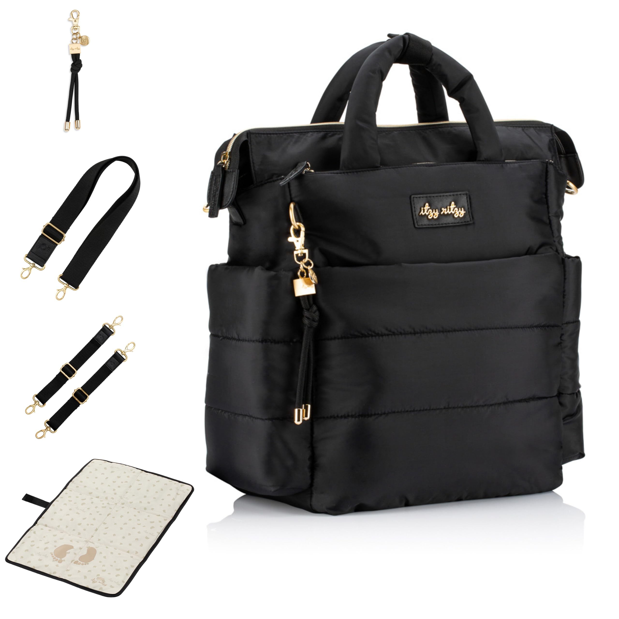 Itzy Ritzy Dream Convertible Diaper Bag - Baby Tote Backpack with 14 Pockets, Changing Pad, Insulated Bottle Holder | Perfect for Newborns & Toddlers | Stylish & Functional for Daycare, Travel & Shopping (Midnight Black)