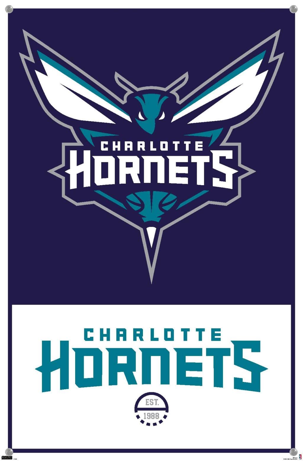Charlotte Hornets NBA Logo 21 Wall Poster with Push Pins - Perfect for Home, Office & Game Room Decor