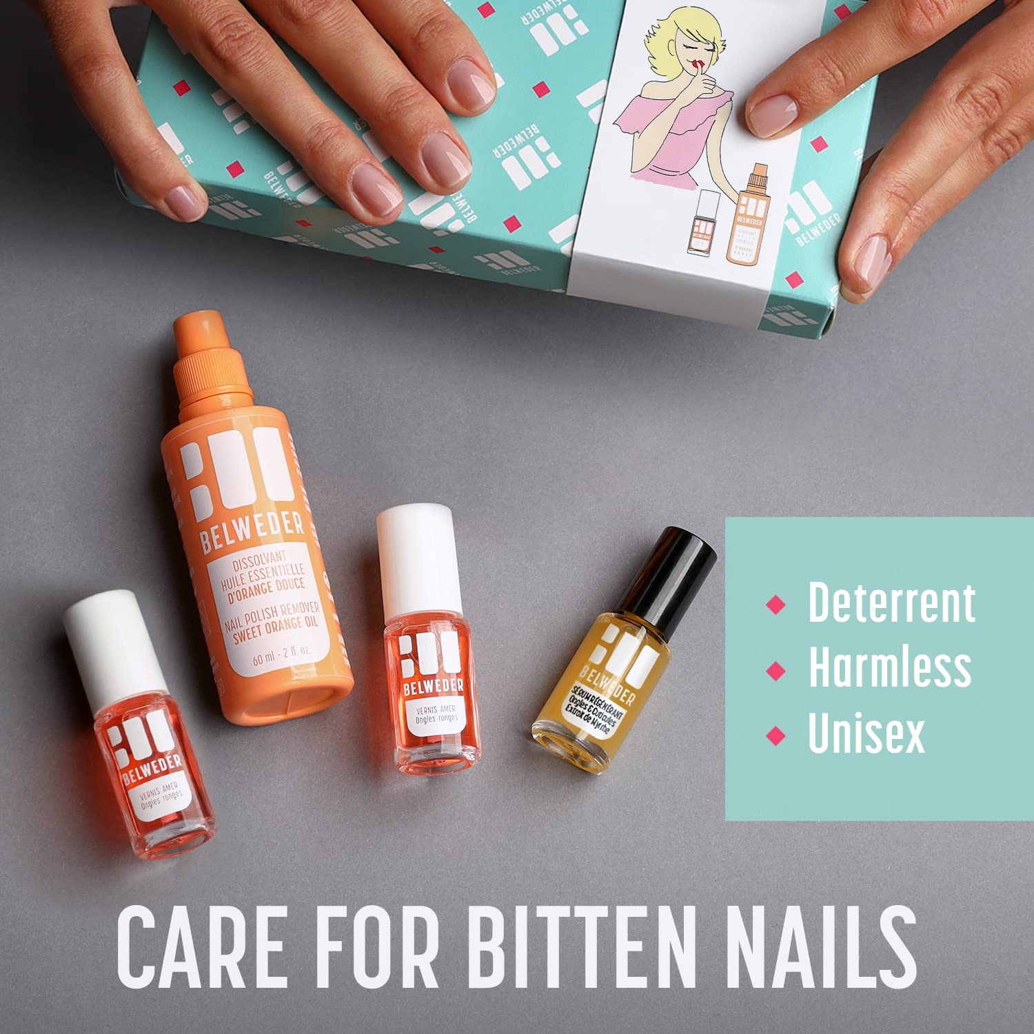 BELWEDER Nail Care Kit for Broken Nails - Repair, Protect & Clean with 2x 7.5ml Bitter Polish, 7.5ml Regenerating Serum & 60ml Mild Nail Polish Remover - Perfect for Damaged Nails Treatment at Home or Salon