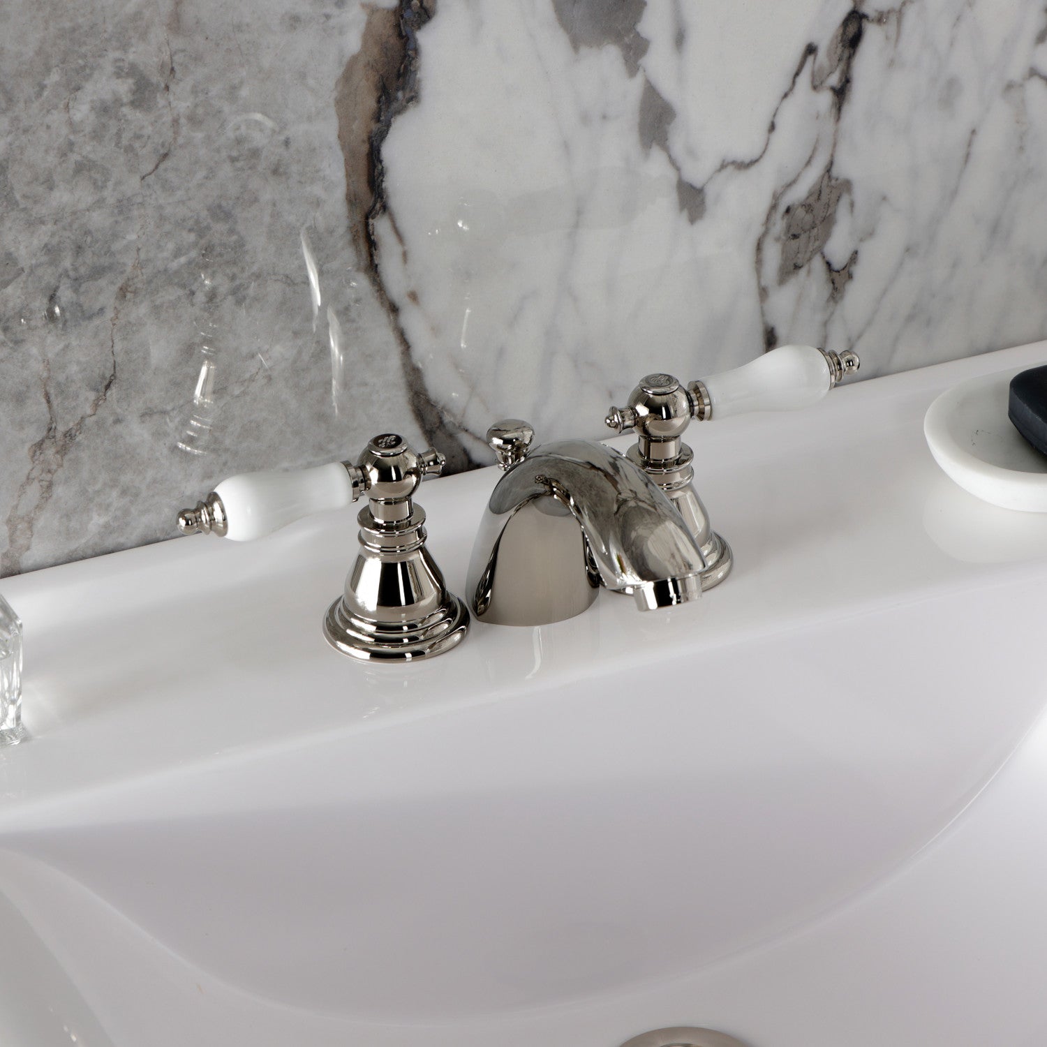 American Patriot KB956APLPN 3-Hole Deck Mount Mini Widespread Bathroom Faucet with Pop-Up Drain - Polished Nickel Finish for Vanity Sinks & Powder Rooms