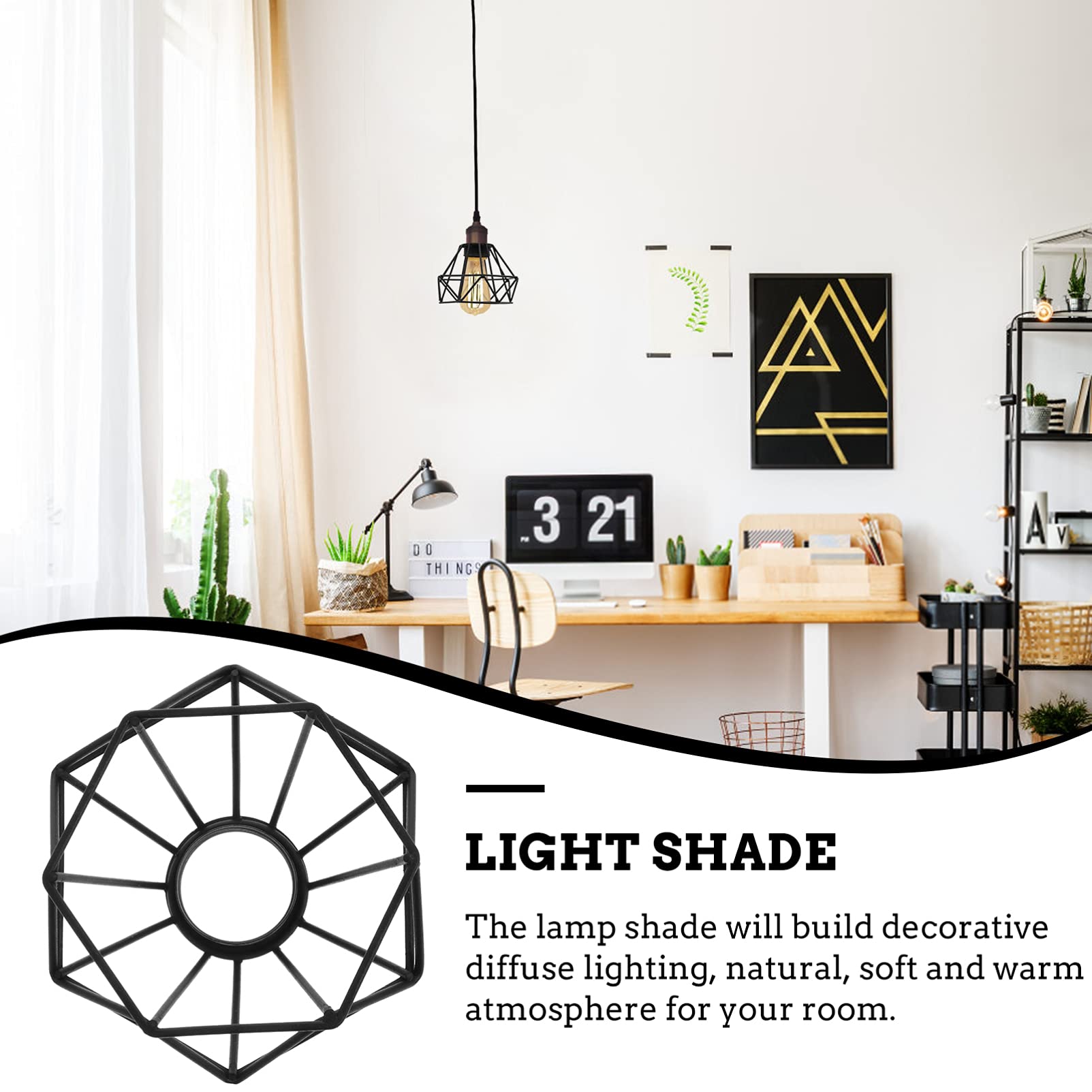 Beaupretty Black Metal Cage Lamp Shade - Industrial Style Clip-On Chandelier Light Cover for Ceiling, Wall, Table & Floor Lighting - Perfect for Living Room, Bedroom, Restaurant and Office Decor
