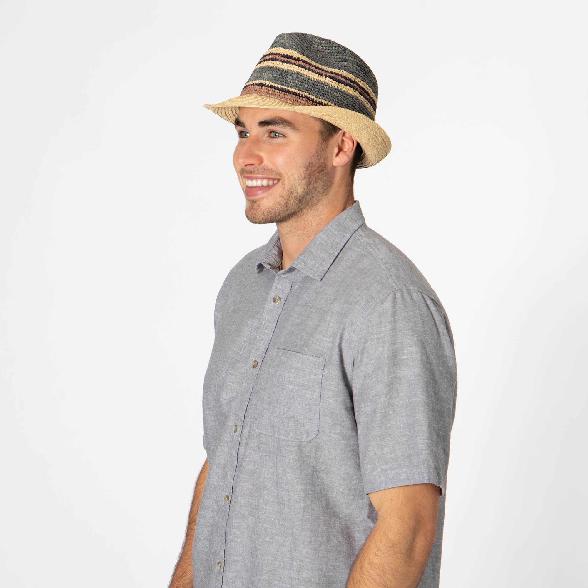 Stylish Men's Crochet Braided Raffia Fedora Hat with Stingy Brim - Summer Beach Hat for Outdoor Activities, Vacations & Fashion Accessories