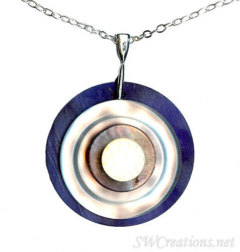 Vintage Navy Topaz Shell Button Pendant Necklace - Elegant Bohemian Jewelry for Women, Perfect for Beach Parties, Weddings & Casual Outfits