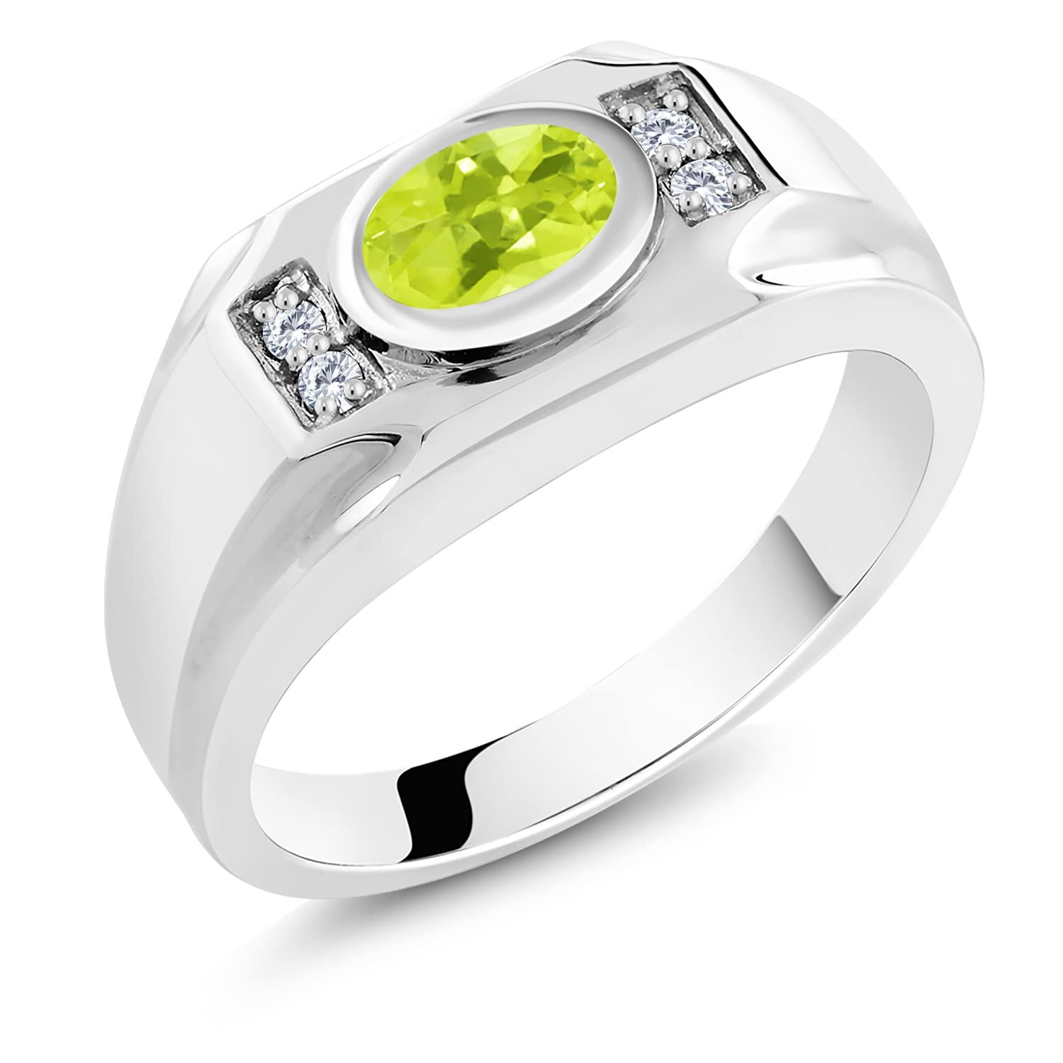 925 Sterling Silver Men's Ring with Oval Yellow Lemon Quartz & Moissanite Gemstones (1.25 Cttw) - Elegant Wedding Band, Anniversary Gift for Him, Perfect for Special Occasions & Everyday Wear
