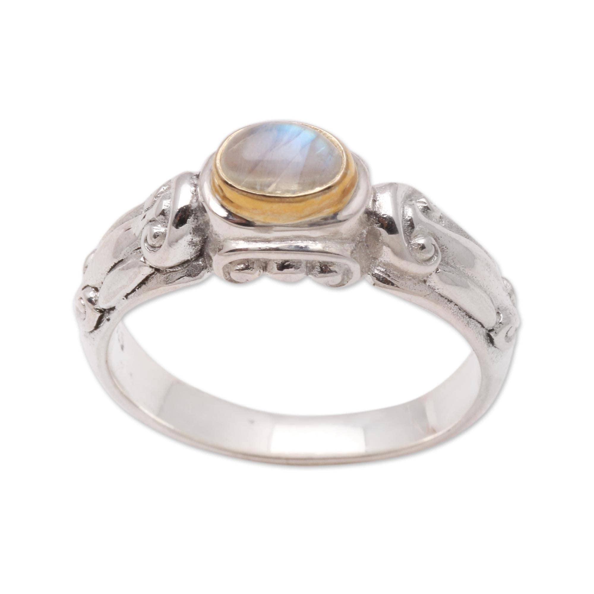 NOVICA Swirls and Twirls 14K Gold Accent Rainbow Moonstone Solitaire Ring for Women & Girls | Elegant Birthstone Jewelry Gift for Birthday, Anniversary & Special Occasions