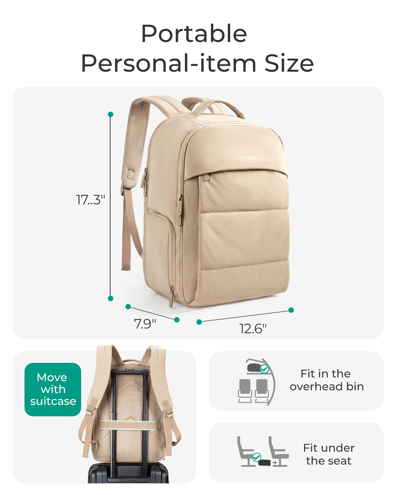 BAGSMART 30L Carry On Backpack with Shoe Compartment - Airline Approved Travel Backpack for Men & Women, Lightweight Water-Resistant Laptop Backpack Fits 15.6 Inch Notebook - Perfect for Business Travel, Gym, Hiking & Daily Commute (Camel)