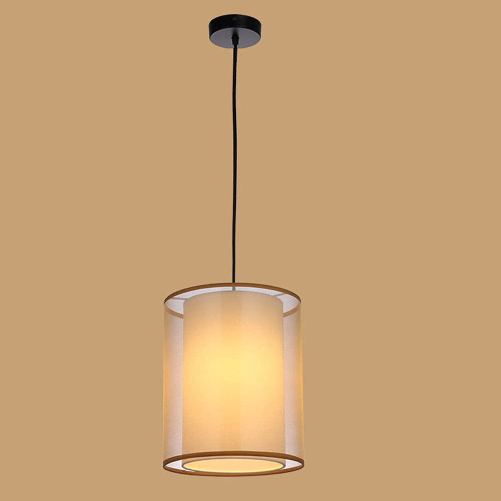 Modern Fabric Chandelier - Antique Style Single Head Column Metal Pendant Light with Linen Lampshade, E27 Bulb Base - Perfect for Restaurant, Bar, Cafe, and Home Lighting Decor