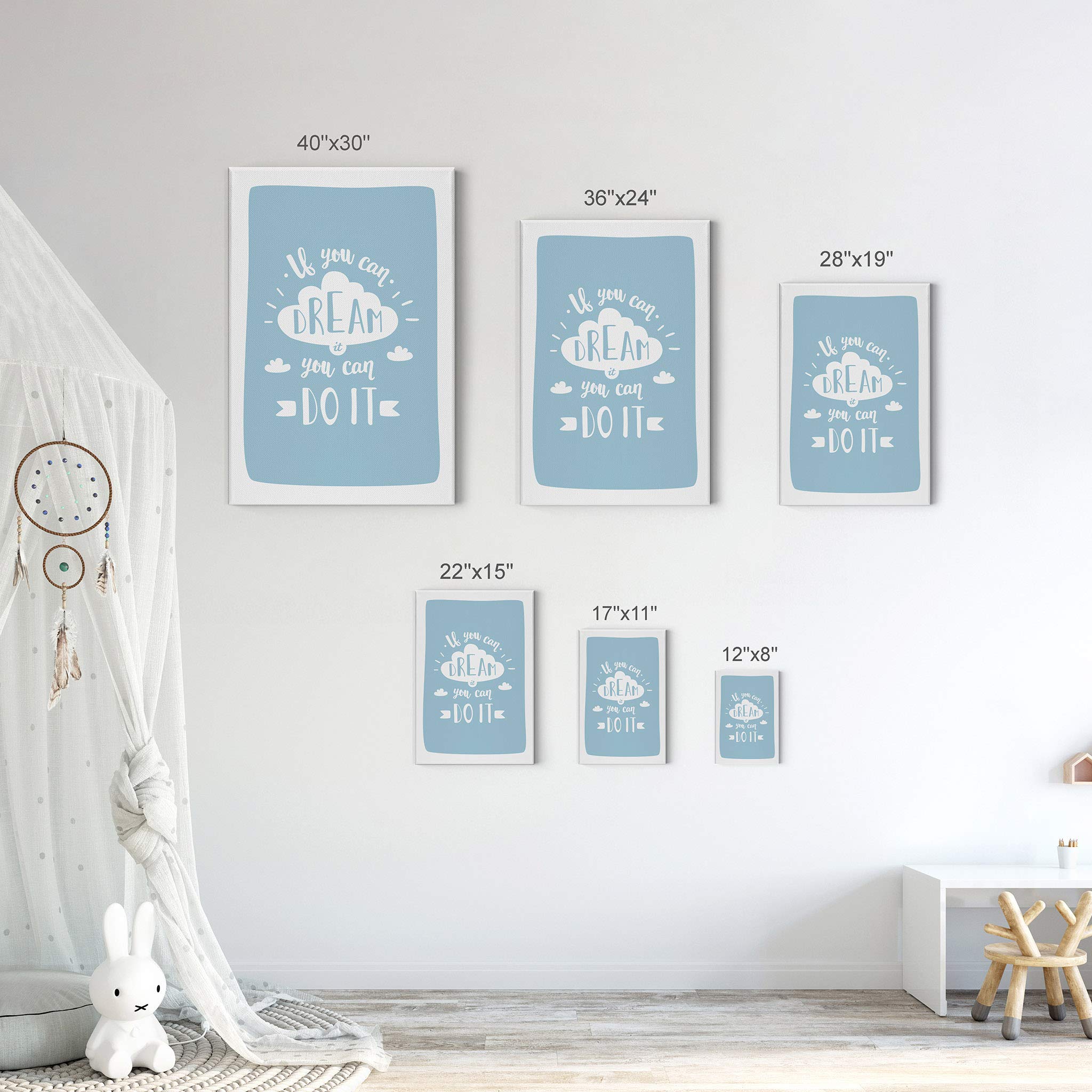 Inspiring 'If You Can Dream You Can Do It' Blue Canvas Wall Art - Motivational Kids Room Decor, Nursery Decor & Baby Room Decor - Ready to Hang 17x11 Inch - Perfect for Bedrooms, Playrooms & Classrooms - Made in USA