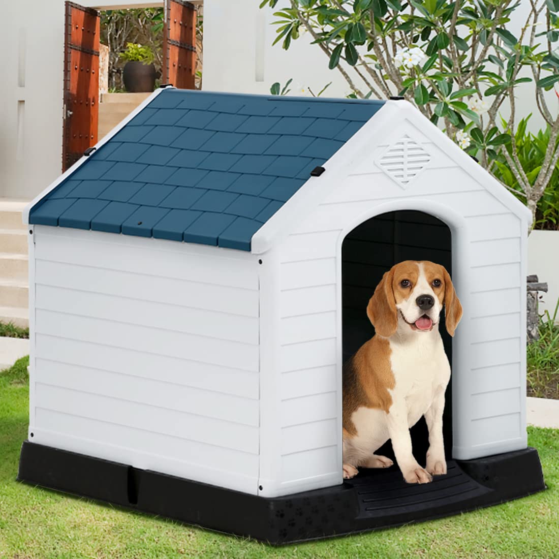 Durable Waterproof Dog House for Small Medium Large Dogs - Indoor & Outdoor Plastic Pet Shelter with Air Vents & Elevated Floor - Easy Assembly - Perfect for Backyard, Patio, Garden & Camping Use