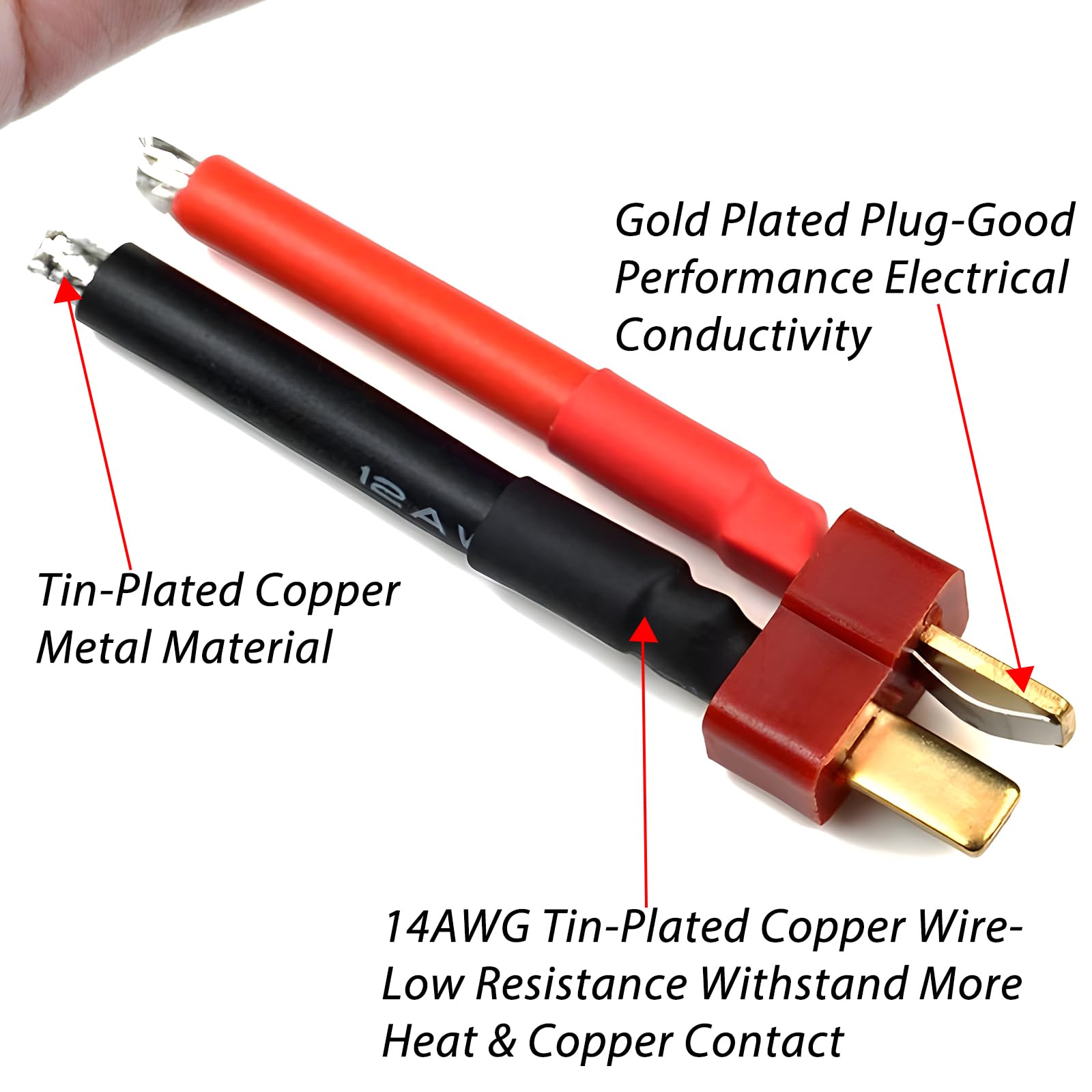 10PCS Deans T Plug Connectors - Female & Male 14AWG Silicone Wire Cable for RC Car, Drone, Lipo Battery - DIY RC Model Accessories (5 Female + 5 Male) - Perfect for RC Hobbyists, Battery Upgrades & DIY Electronics Projects