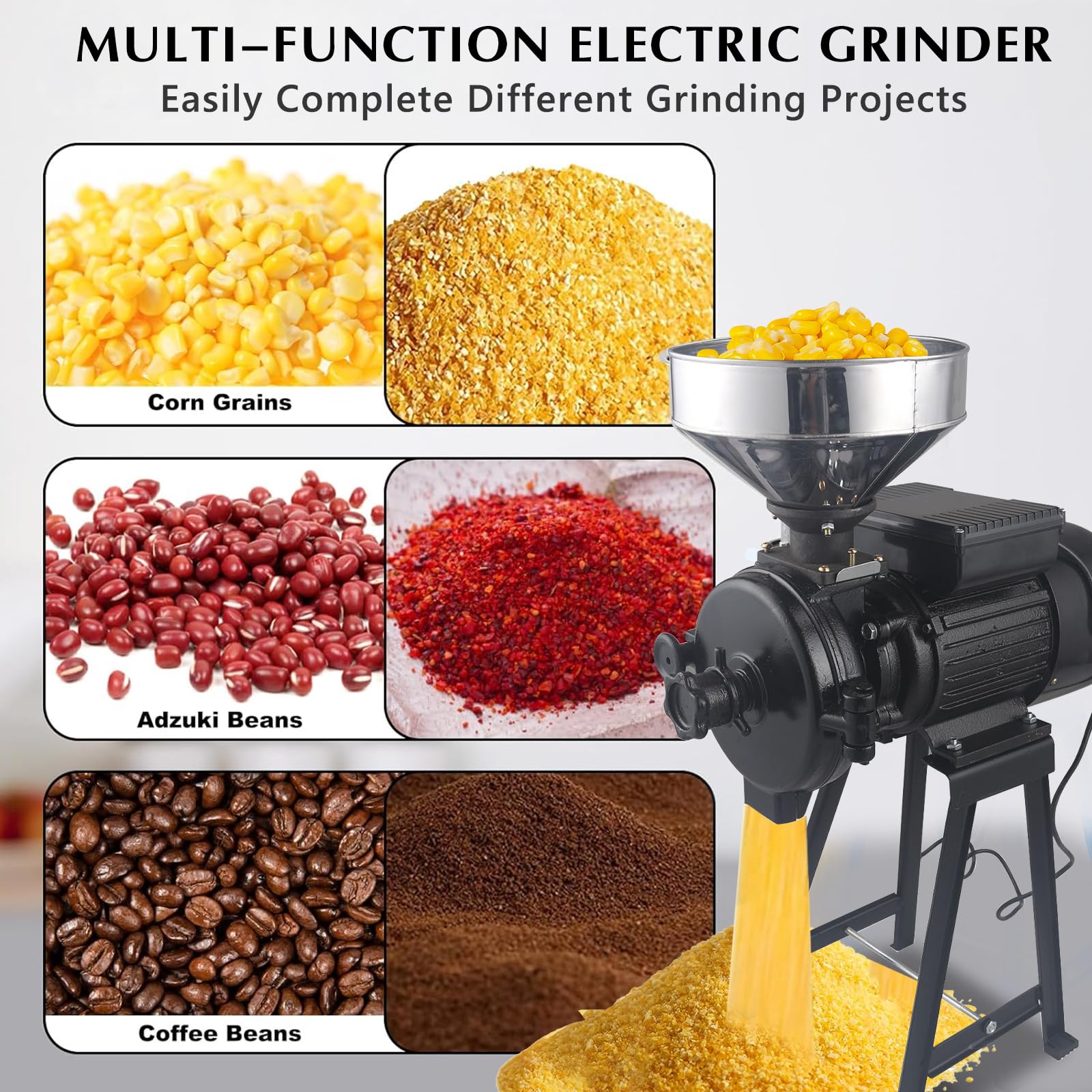 2200W Electric Grain Mill Grinder - Commercial Corn & Spice Grinder for Wheat, Flour & Cereals | Adjustable Powder Thickness | Heavy Duty Dry & Wet Grinding | Perfect for Home Bakeries, Coffee Shops & Commercial Kitchens