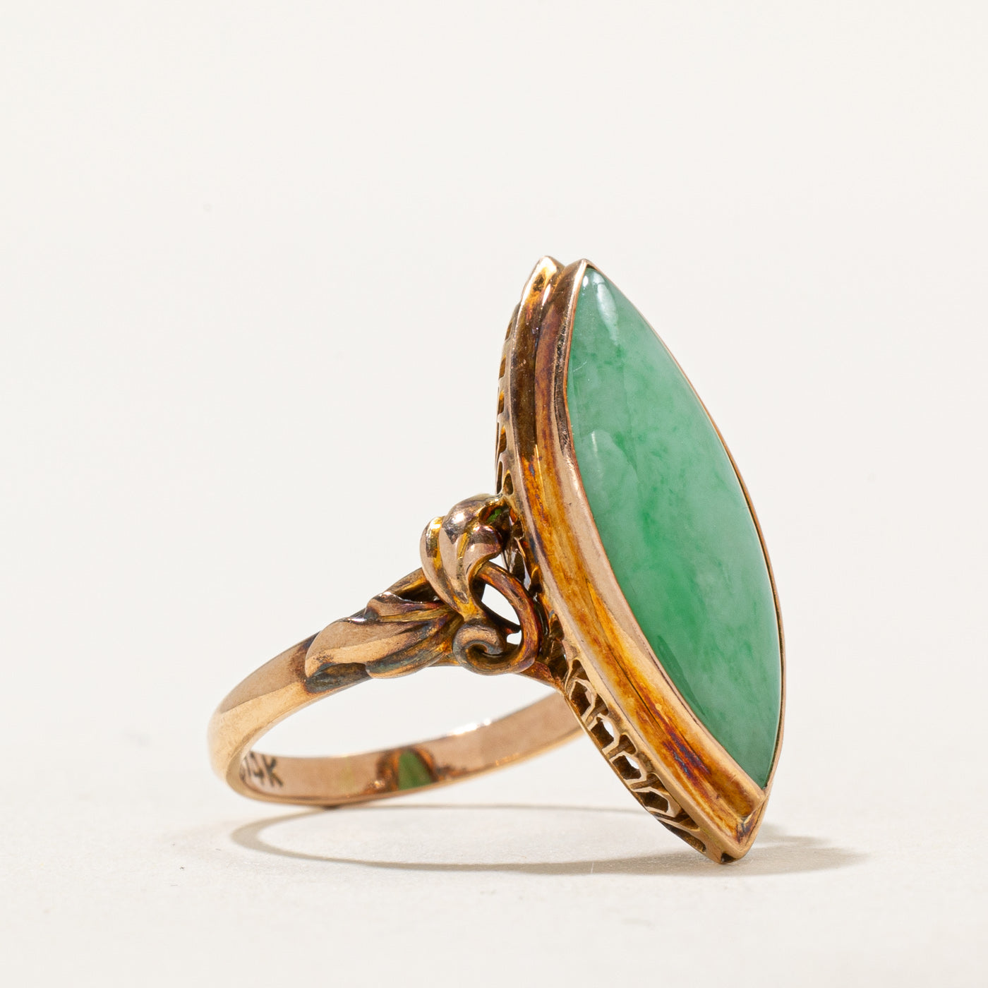Marquise Cabochon Jade Ring - 3.00ct Genuine Green Jade Stone - Size 4.75 - Vintage Inspired Jewelry for Women - Perfect for Weddings, Anniversaries & Special Occasions