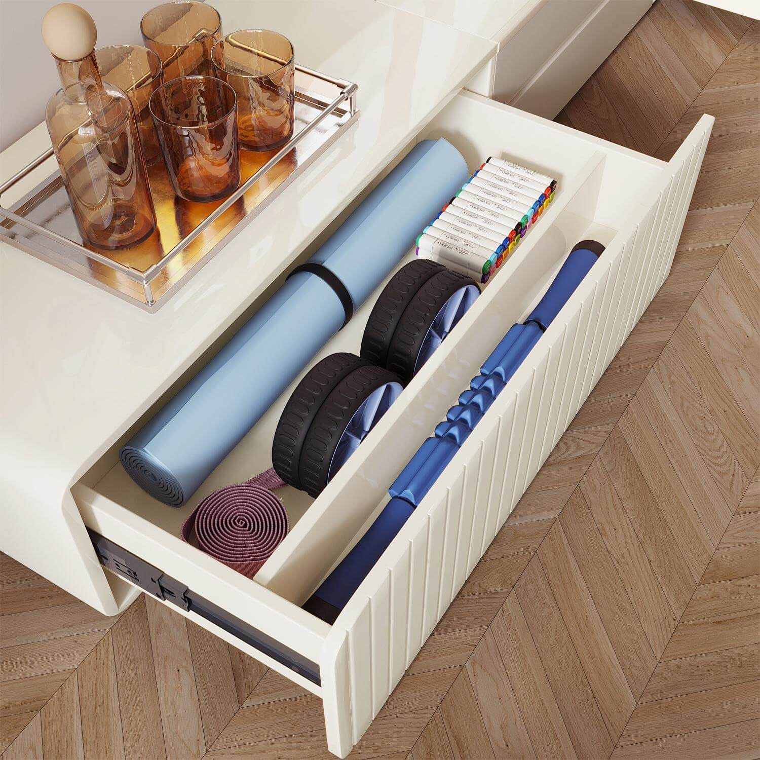 Modern Minimalist Beige TV Stand with Storage Drawers - 60